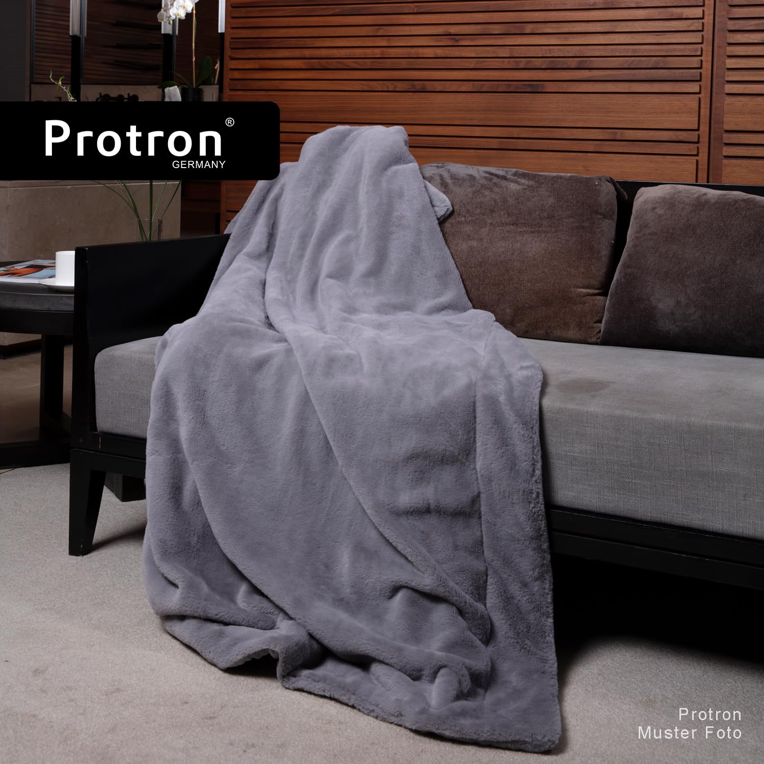 Protron Elektrische Wärmedecke Wärmebett Kuscheldecke mit Abschaltautomatik, 9 Heizstufen, LED Überhitzungsschutz, Timer bis 9Std, waschbar (Flannel, Anthrazit, 200 x 180 cm)