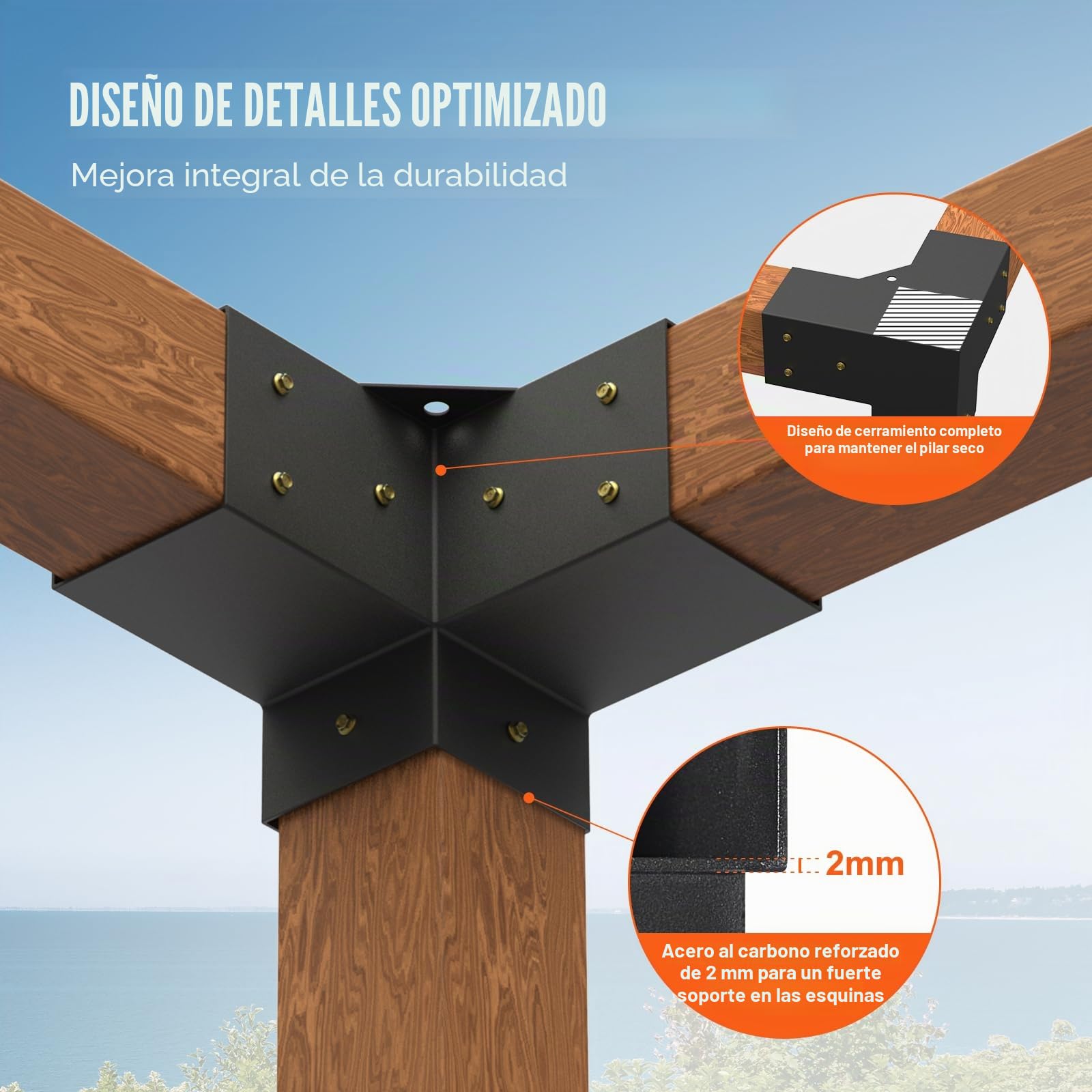 VEVOR 4PCS Kit de Soporte de Pérgola 4"x4" (10x10 cm) Soporte para Postes de Maderas 4 Soportes de Esquina de 3 Vías Postes de Madera Hardware de Bricolaje para Cenadores, Pérgolas de Patio, Cabañas