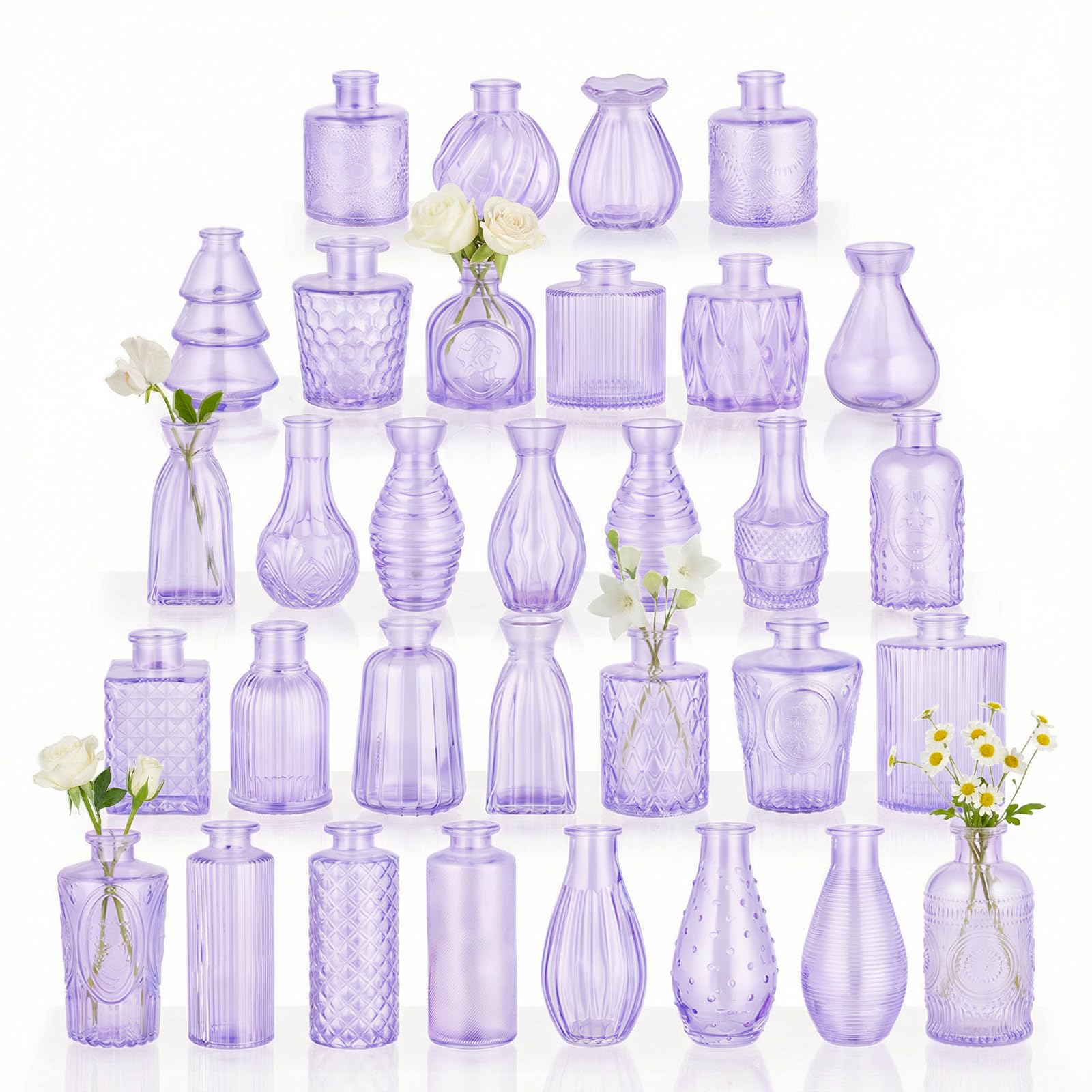 Photo 1 of RUCKAE 32 Pack Flower Vase Mini Glass Bud Vases Vintage Small Vases for Centerpiece Table Wedding Decorations Home Decor Party (Purple)