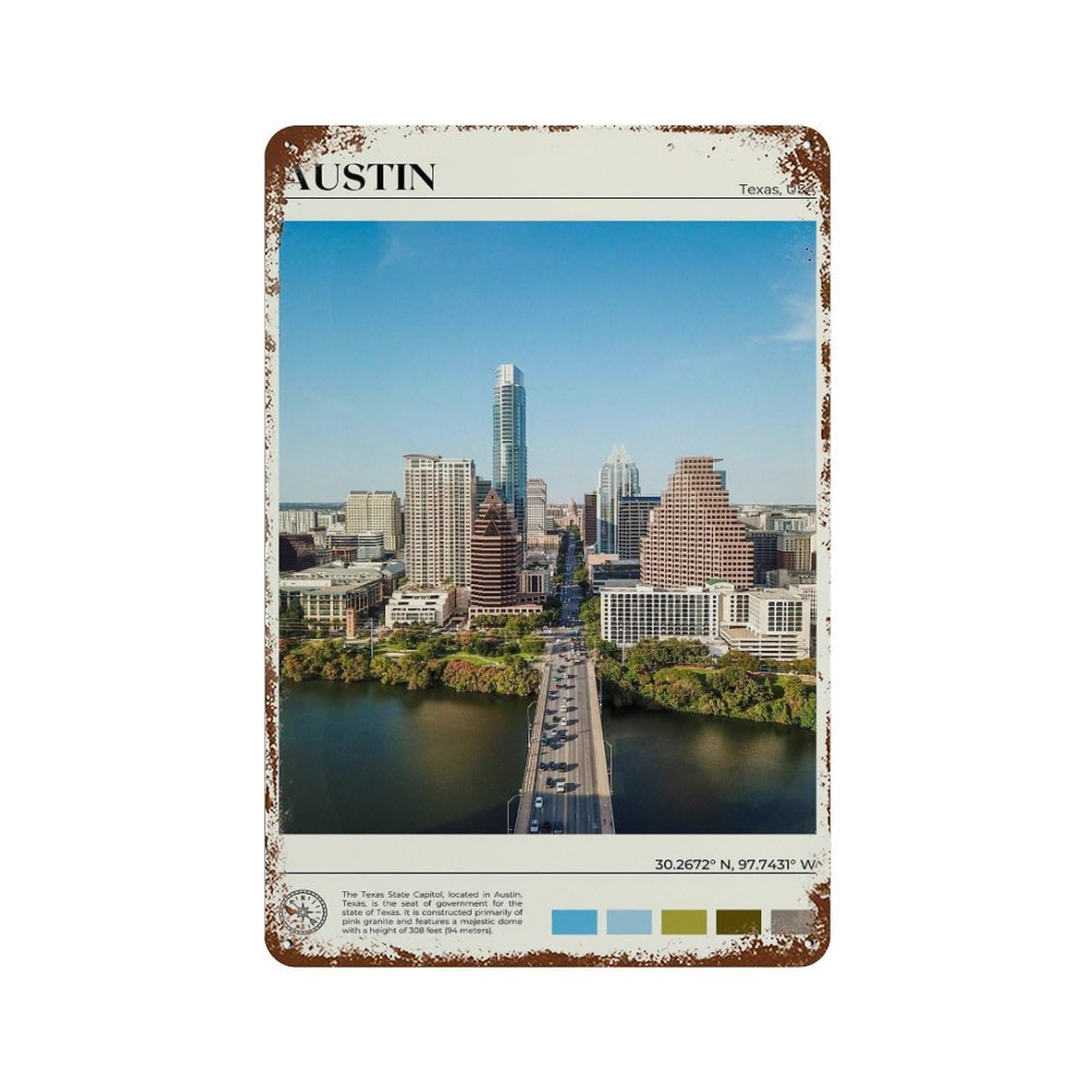 xiaoxiaoshen Real Photo Austin Auditorium Shores Texas USA Wall Decor Art Metal Tin Poster Modern Home Decor Art Home Bar Shop Decorations Vintage Sign 30x20cm