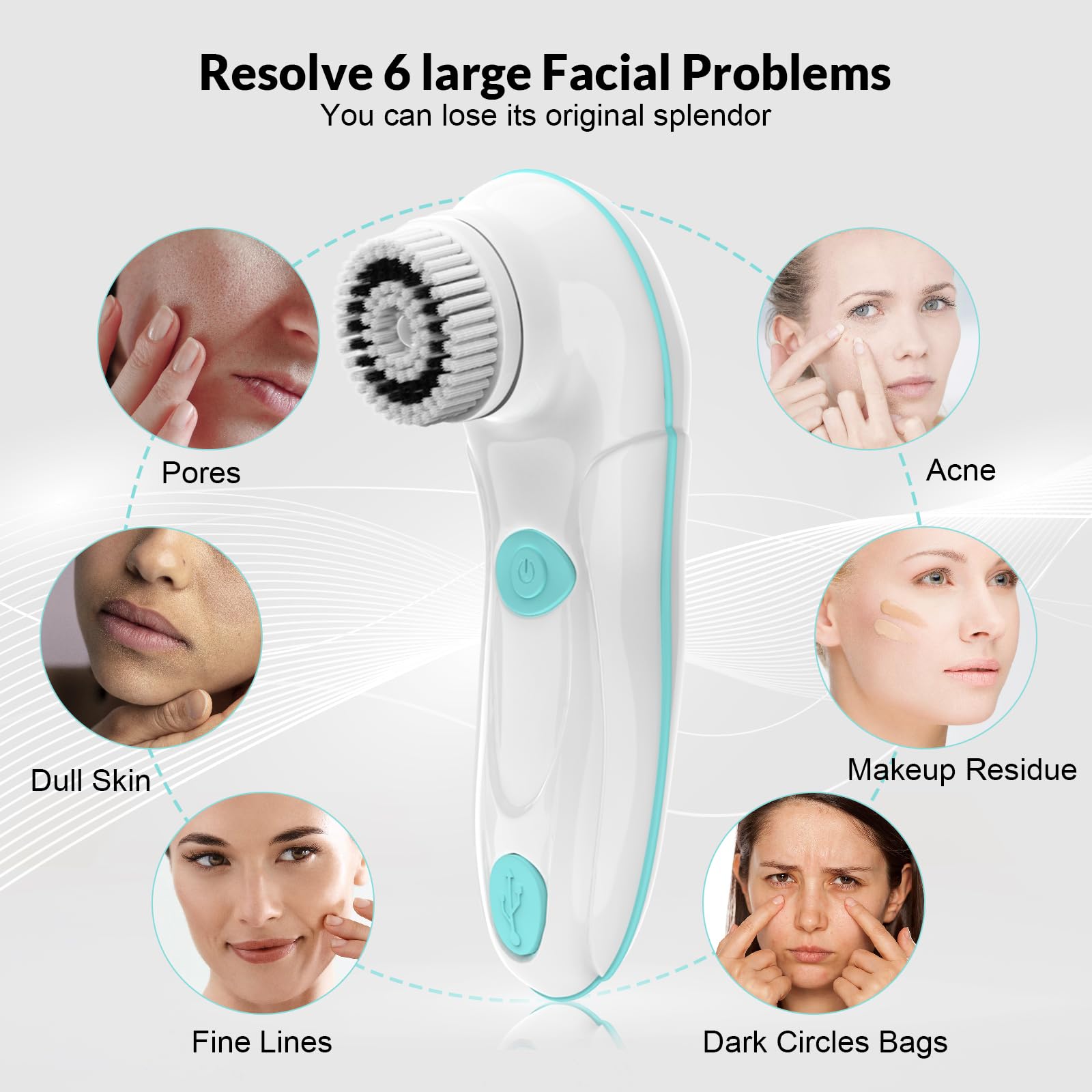 Juego de cepillos giratorios de limpieza facial, 4 cabezales exfoliantes, limpiador facial eléctrico para mujeres y hombres, limpieza profunda, exfoliación suave y masaje, impermeable, recargable