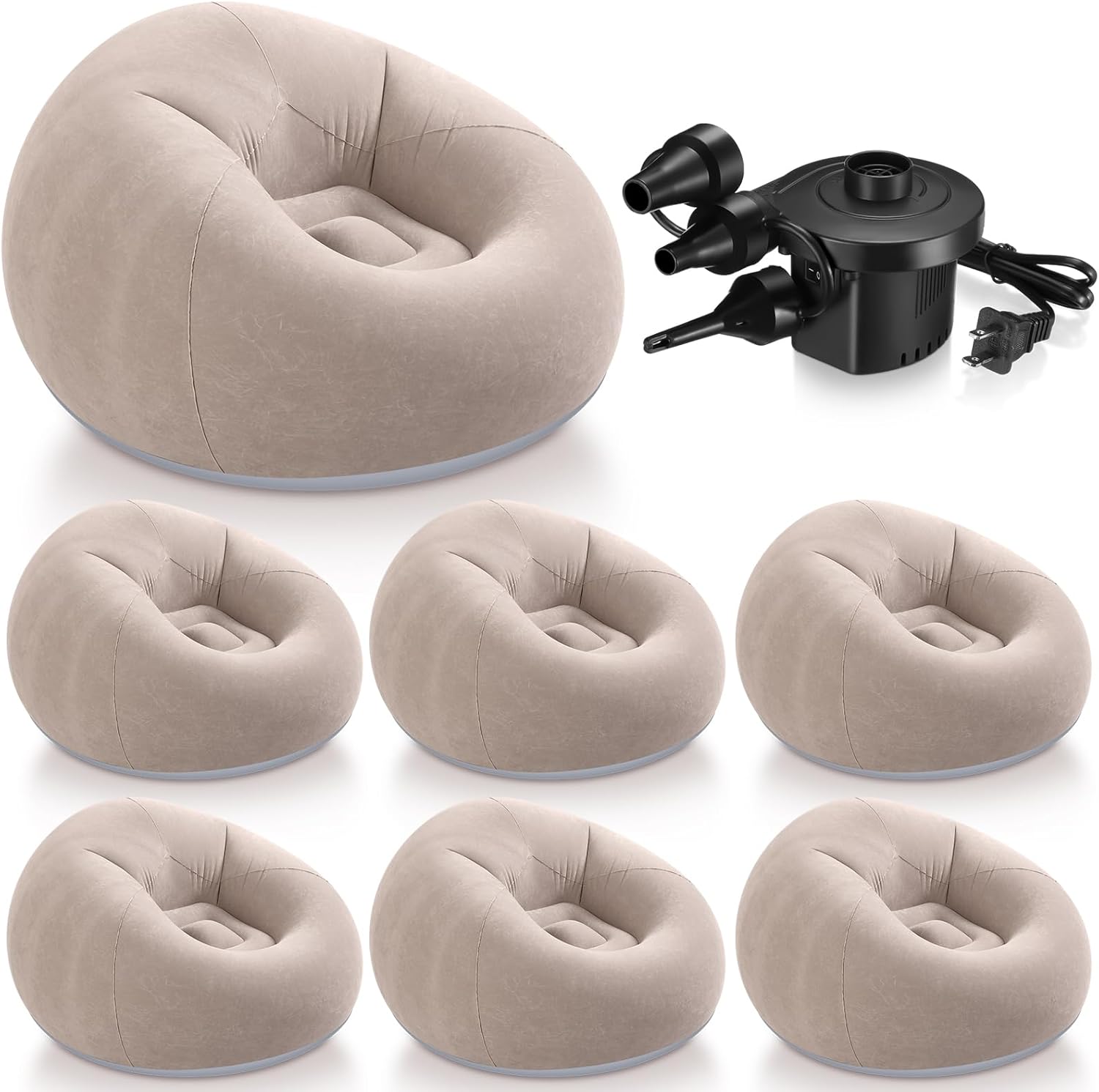 Realspring 6 Pcs Bean Bag Chairs for Adults Inflatable Chairs with Electric Air Pump,Blow up Couch Folding Portable Inflatable Couch Lazy Sofa for Reading Living Room Camping (Coffee) 6 Coffee