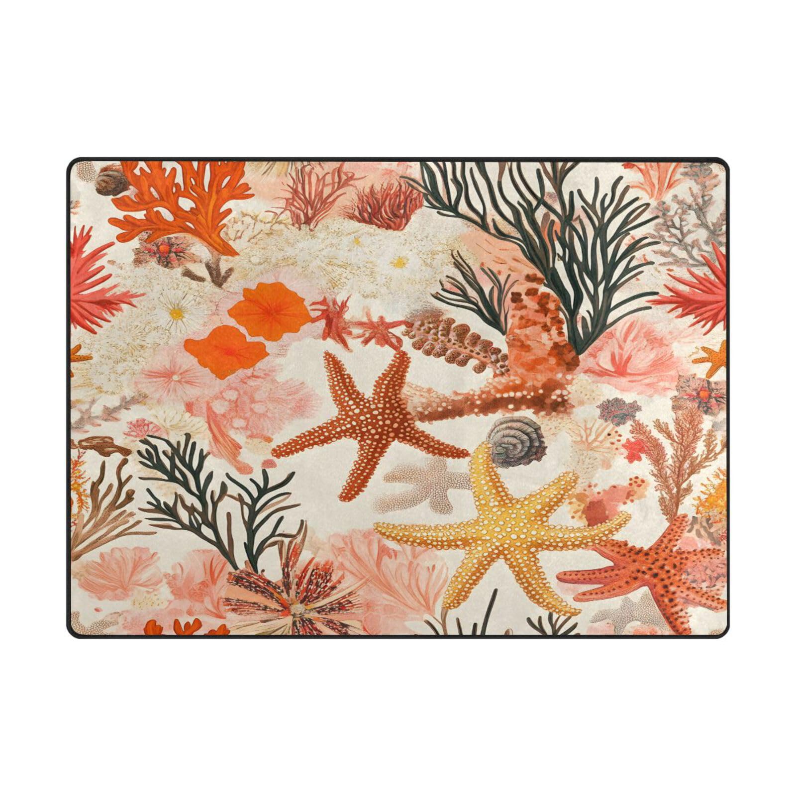 Tapis de sol contemporain corail rouge Mnsruu 203 x 147 cm pour créer une ambiance marine salon