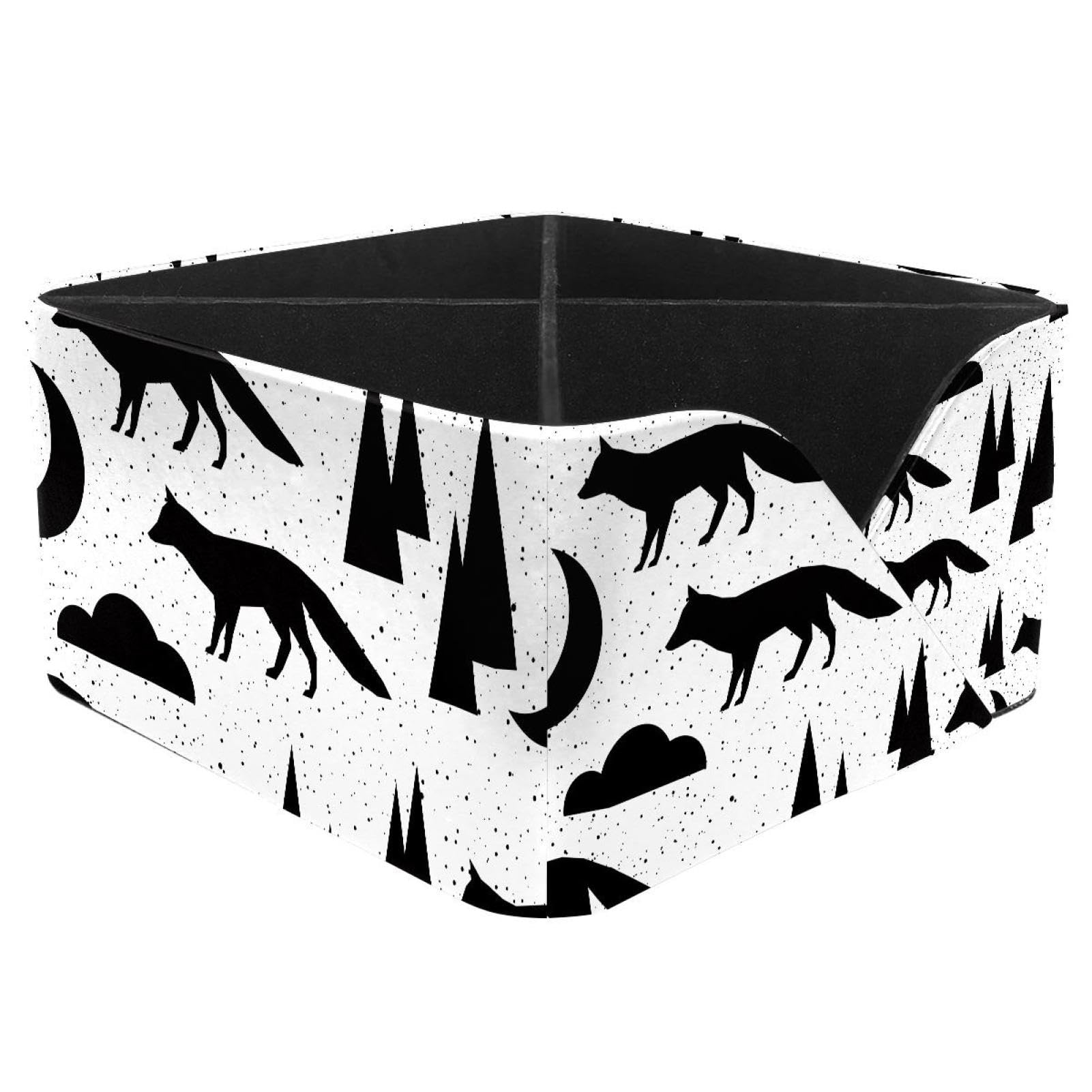 KengjuTesu Abstract Black and White Fox Moutain Cloud Pattern Desktop Organizer Pen Holder, Rectangular Pencil Cup for Office, Study and Makeup Stations