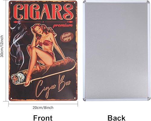 Miniatura 2 de GLOBLELAND Letrero de metal vintage con forma de pin up de señora de 8 x 12 pulgadas, diseño retro de cigarro divertido, letrero de puerta de