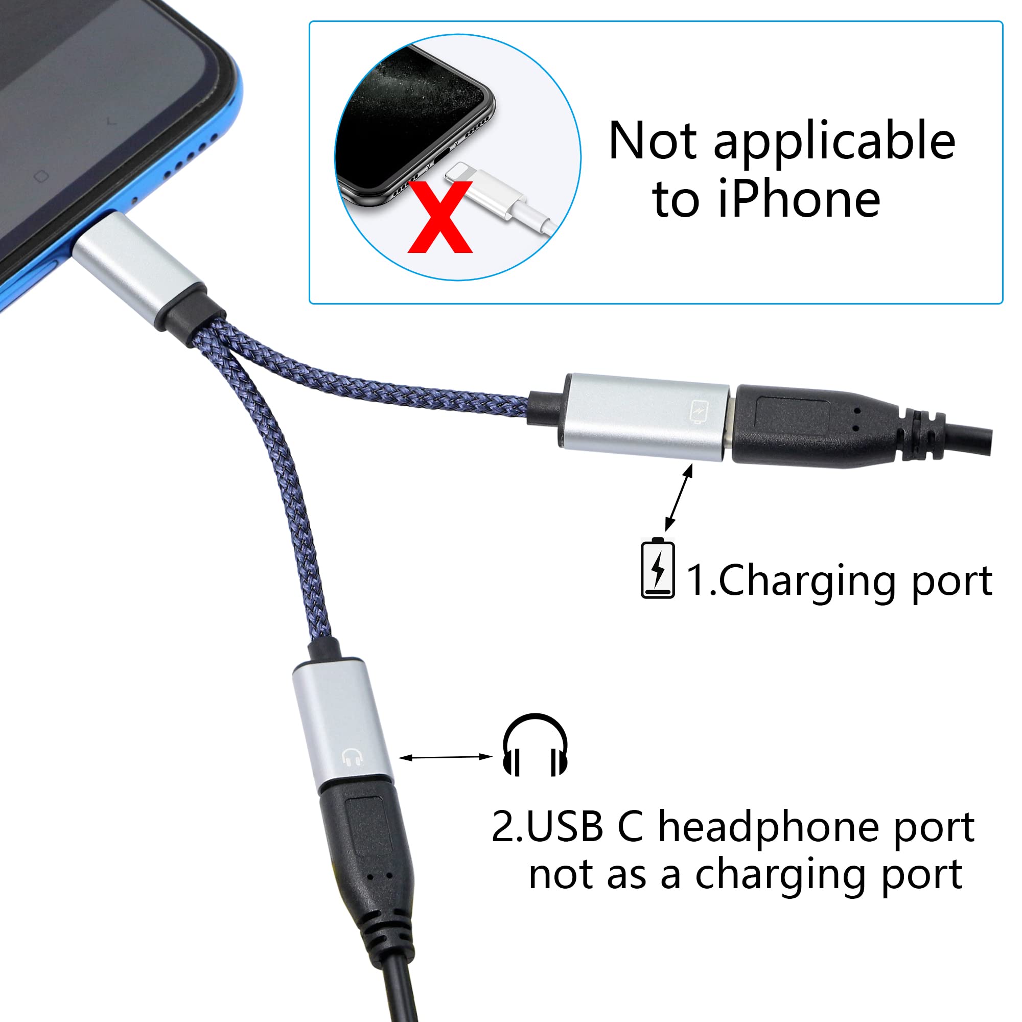 RIIEYOCA Cavo USB C Splitter 2 In 1 – Femmina A Doppio Maschio, Solo Ricarica, Corto 30 Cm (2 Pezzi)