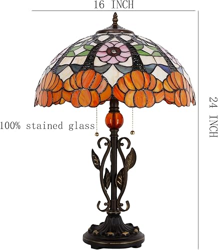 Miniatura 10 de Tiffany - Lámpara de mesa con vitrales, luz de lectura de escritorio de 16 x 16 x 24 pulgadas, hoja de metal para dormitorio, sala de estar, oficina