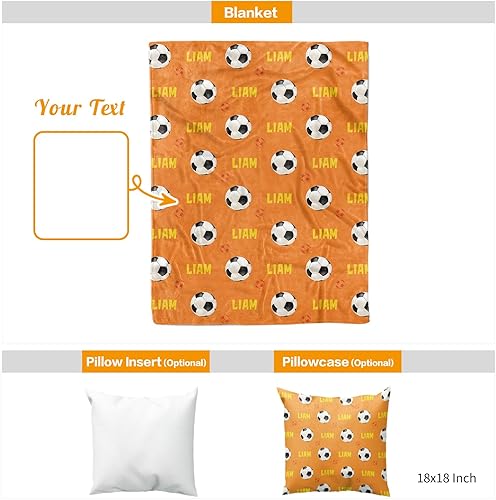 Miniatura 8 de Manta de fútbol personalizada, nombre personalizado con patrones de fútbol, manta de franela de felpa suave con respaldo punteado de doble capa para