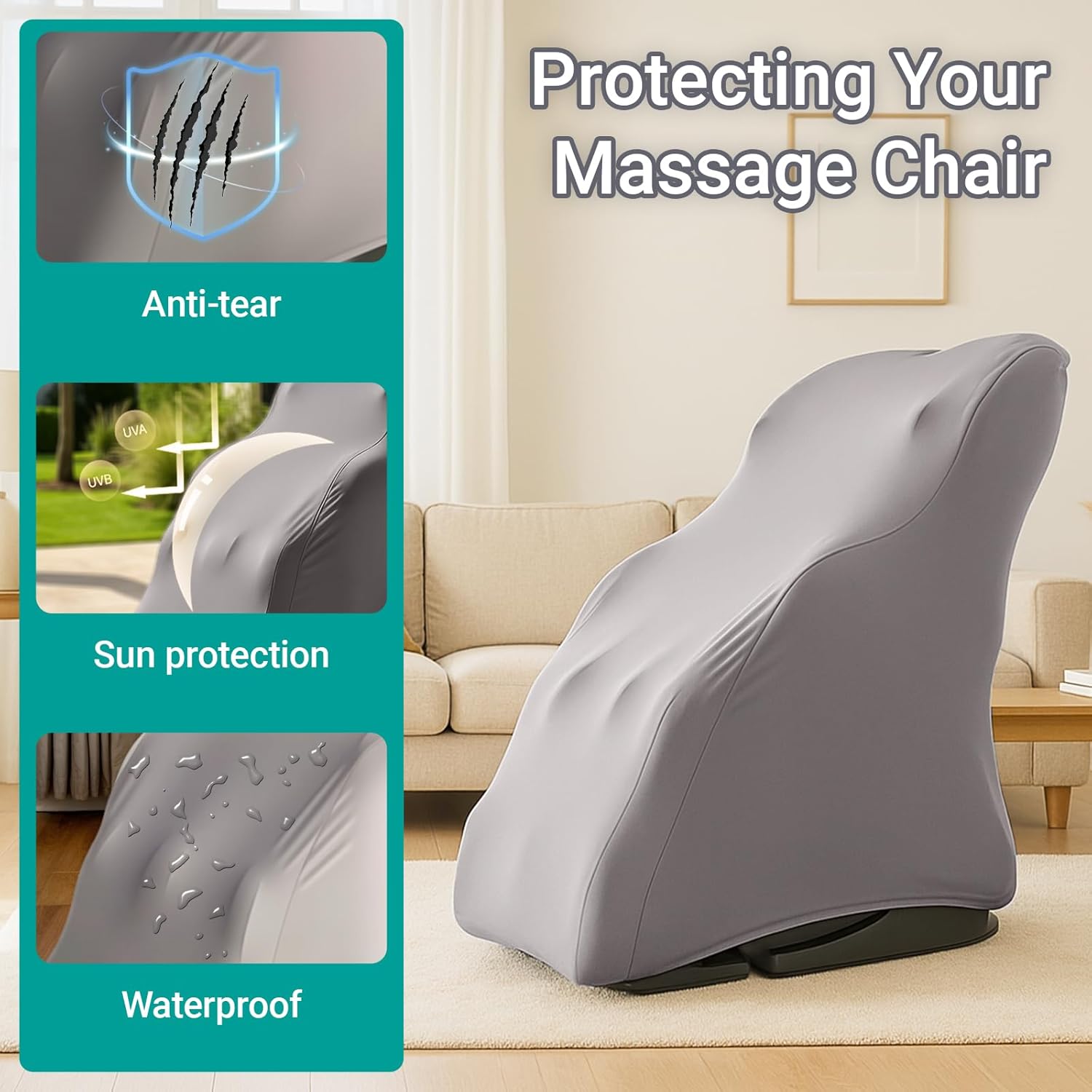 Massage Chair Cover - Elastic Fabric Slipcover, Pet & Child Proof, Dustproof Sunproof, Full Body Furniture Protector for Zero Gravity/Shiatsu Recliner, L Size (28" L x 51" W x 43" H)