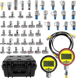 70DC Digital Hydraulic Pressure Test Coupling Kit Hydraulic Pressure Gauge Kit for Excavator Construction Machinery Range 80mm~10000PSI (700BAR/70MPa), 2 Gauge 18 Couplings 29 Run Tees