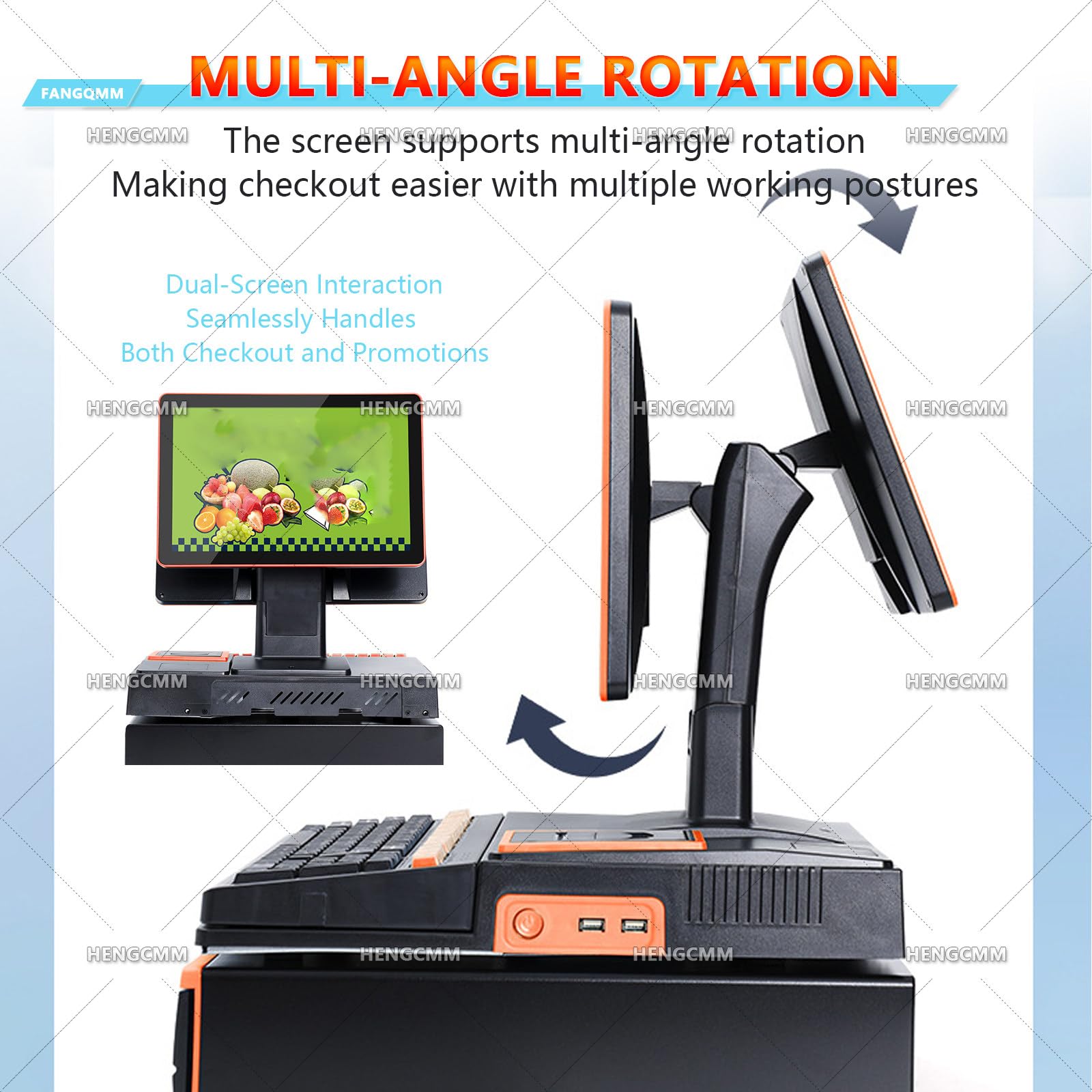 All-in-One-Smart-Kassen-POS-System, Touchscreen Kasse für Supermarkt, Kiosk & Laden – Komplett-Set mit Scanner, Kassenlade & Kundendisplay, für Kleinunternehmen, Restaurants, Einzelhandel White