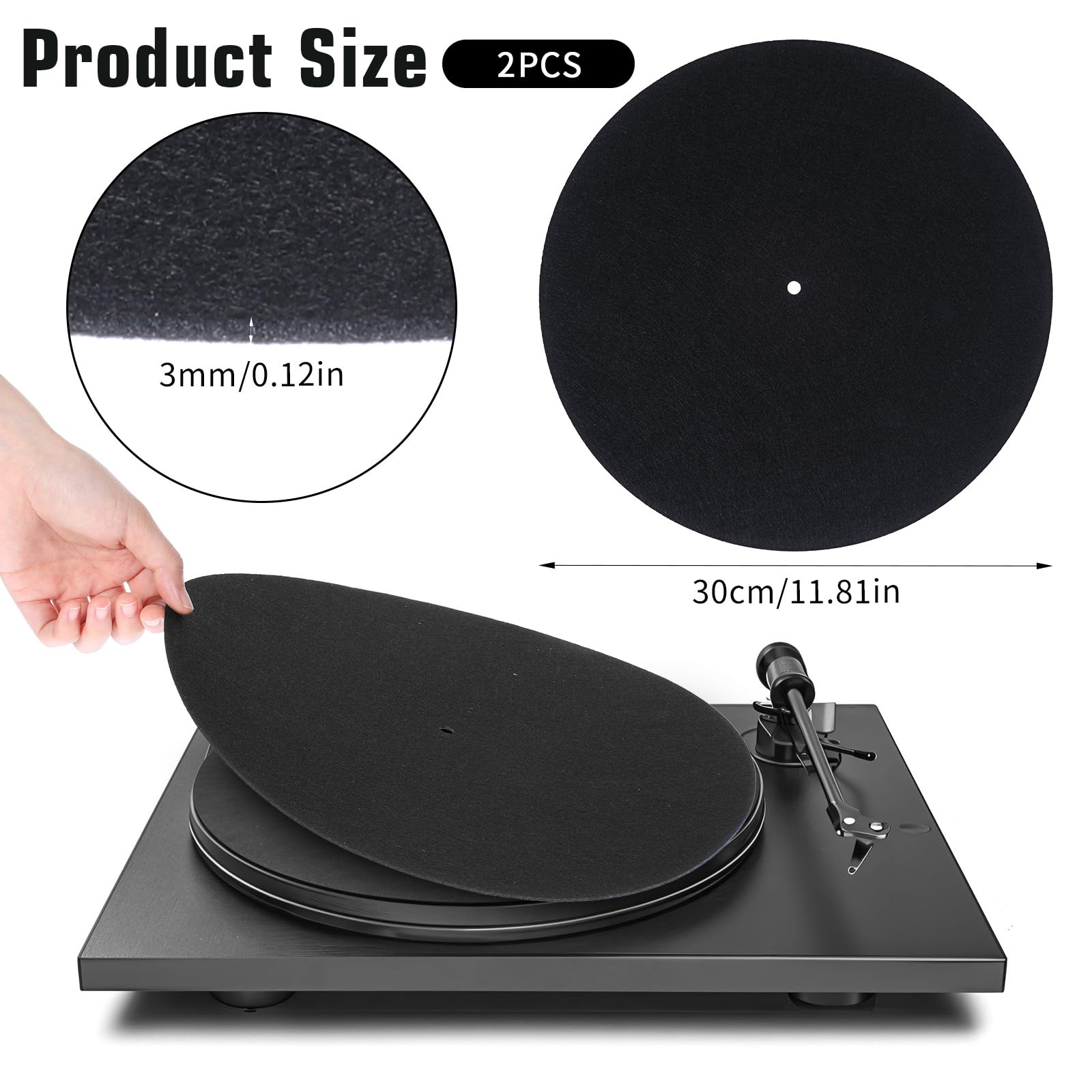 2Pcs Vinyl Slipmat Turntable Mat 12-Inch Turntable Black Record Player Mat Turntable Stabilizer Mat Reduces Noise and Sounds Static Dust Safety Anti-Slip Mat For Home Record Players