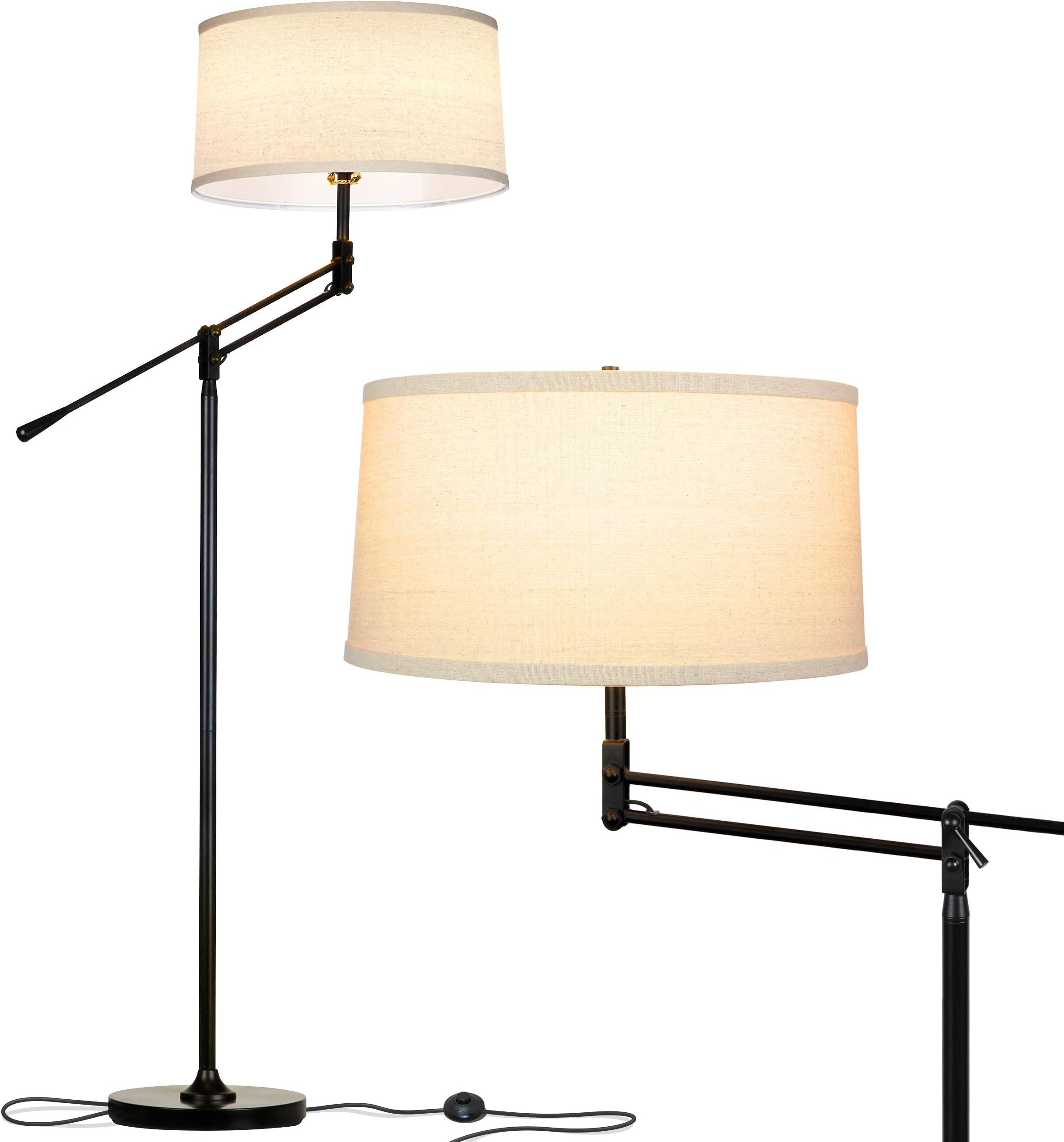 Brightech Ava LED Floor Lamp for Living Rooms - Standing Pole Light with Adjustable Arm - Office and Bedroom, Bright Reading Downlight with Drum Shade - Black