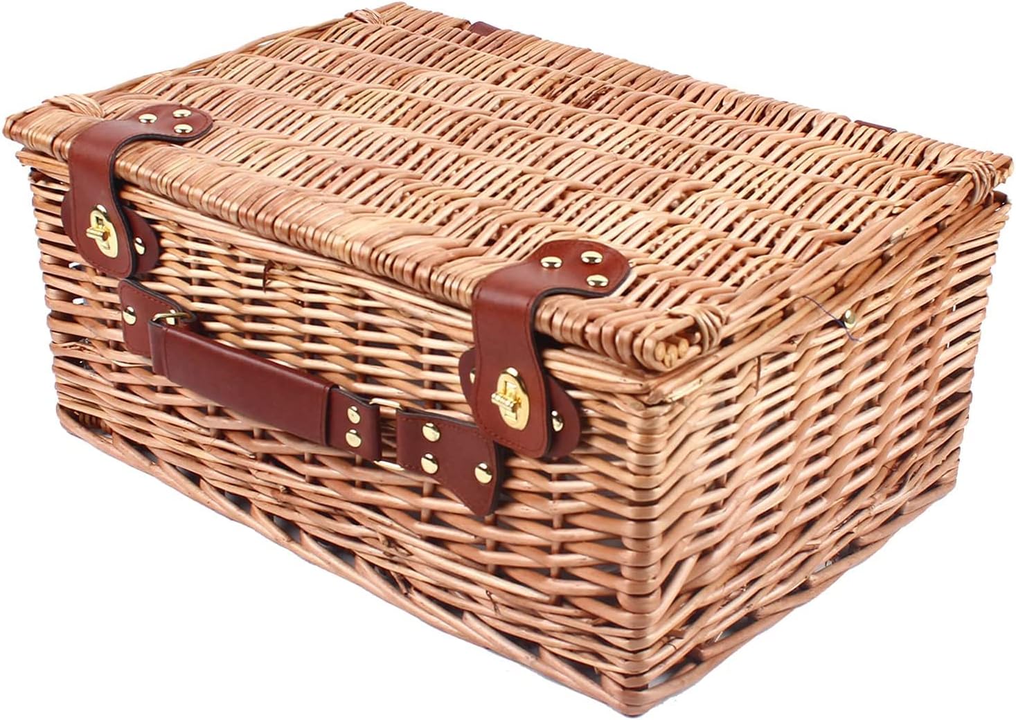 4-Person Picnic Basket Set, Blue&White Outdoor Wicker Picnic Basket with Tableware for Home/Camping