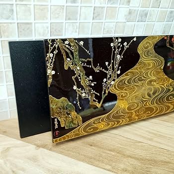 Amazon.co.jp: 山田平安堂 紅白梅流水之図 蒔絵パネル 漆器 尾形
