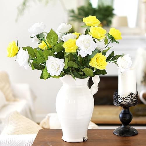 Miniatura 218 de FiveSeasonStuff 12 tallos de flores artificiales, rosas de seda de tacto real para decoración de bodas, ramos de novia, centros de mesa, fiestas y 9