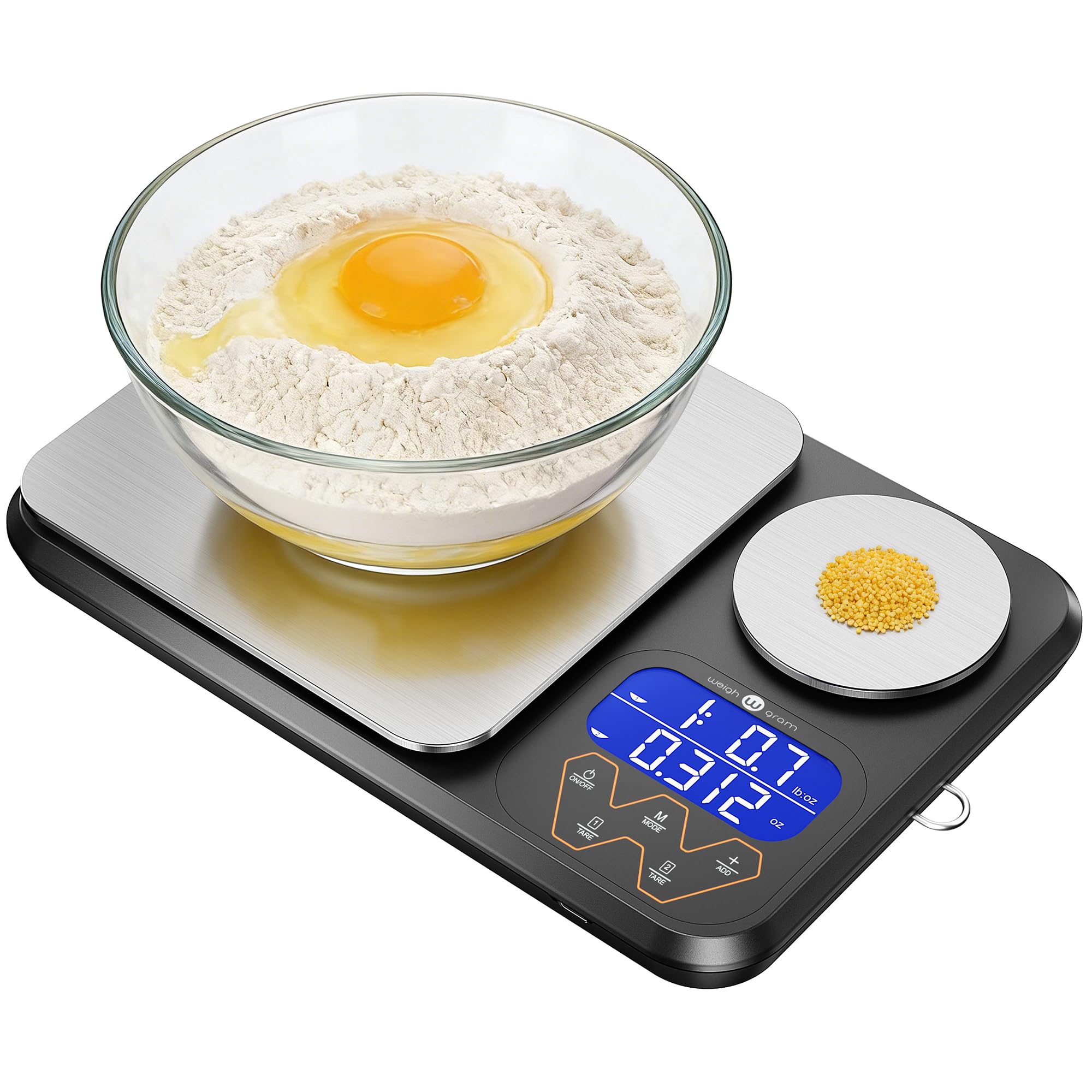 Rechargeable Digital Dual Platform Kitchen Scales Weight, 11 lb Large & 1.1 lb Mini with Two Precisions Food Scale for Sourdough Bread, Baking and Cooking with 3 Units Tare, Accumulation Functions