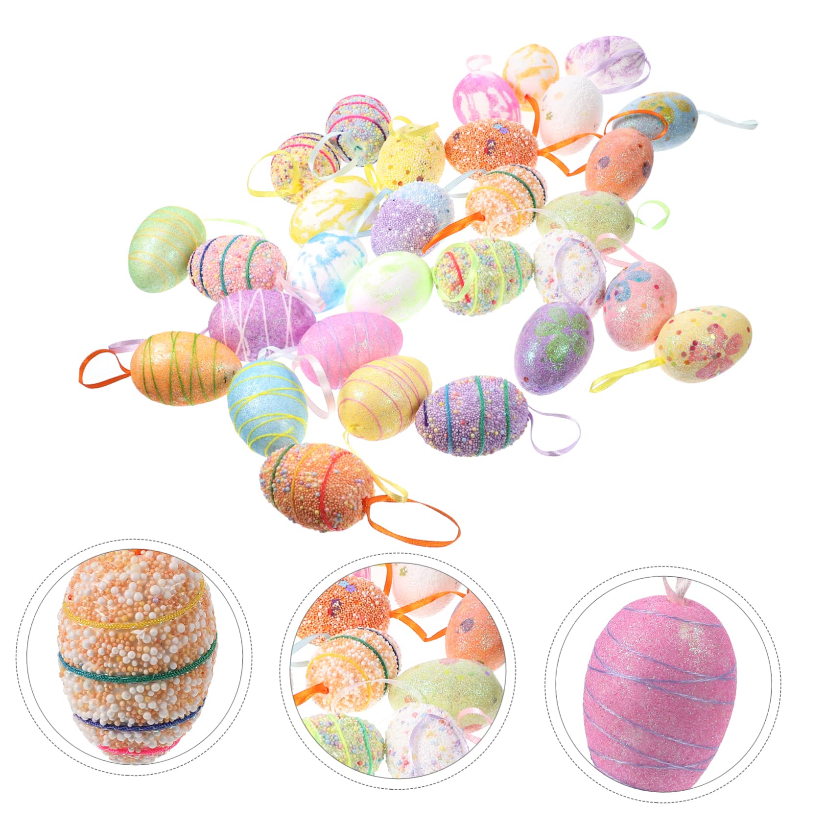 Cabilock 60 Piezas De Pascua Adorno De Huevo De Pascua Ornamento Feliz Pascua Huevo De Pascua Colgante Decoración De Colgantes Vistoso Decoración del Árbol Navidad Espuma