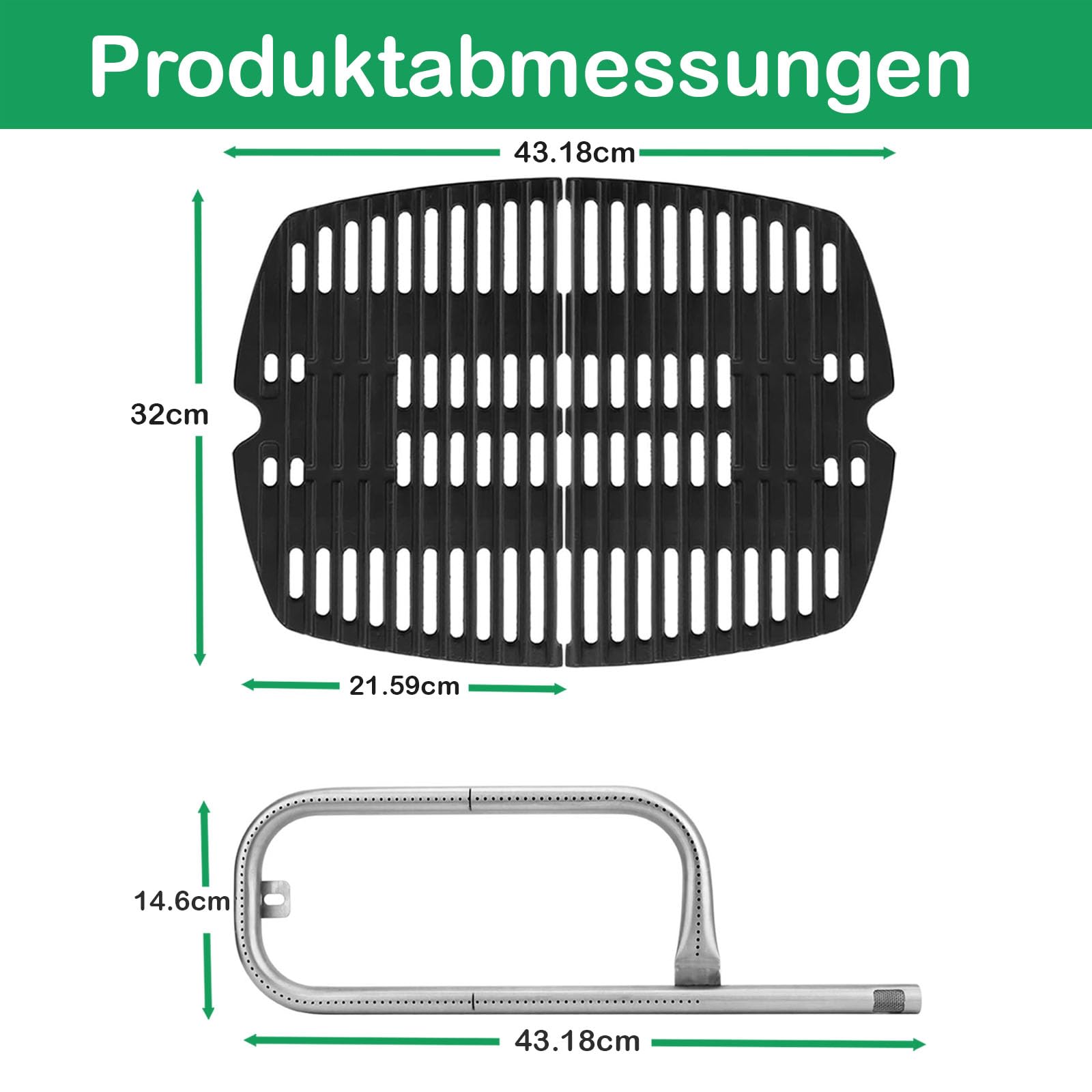 WELL GRILL Części zamienne do grilla gazowego Weber Q100, Q1000, Q1200, serii Q1400, palnik 60040 i żeliwny ruszt do grillowania 7644 i zapalnik elektryczny 80462 do grilla elektrycznego Weber Baby Q