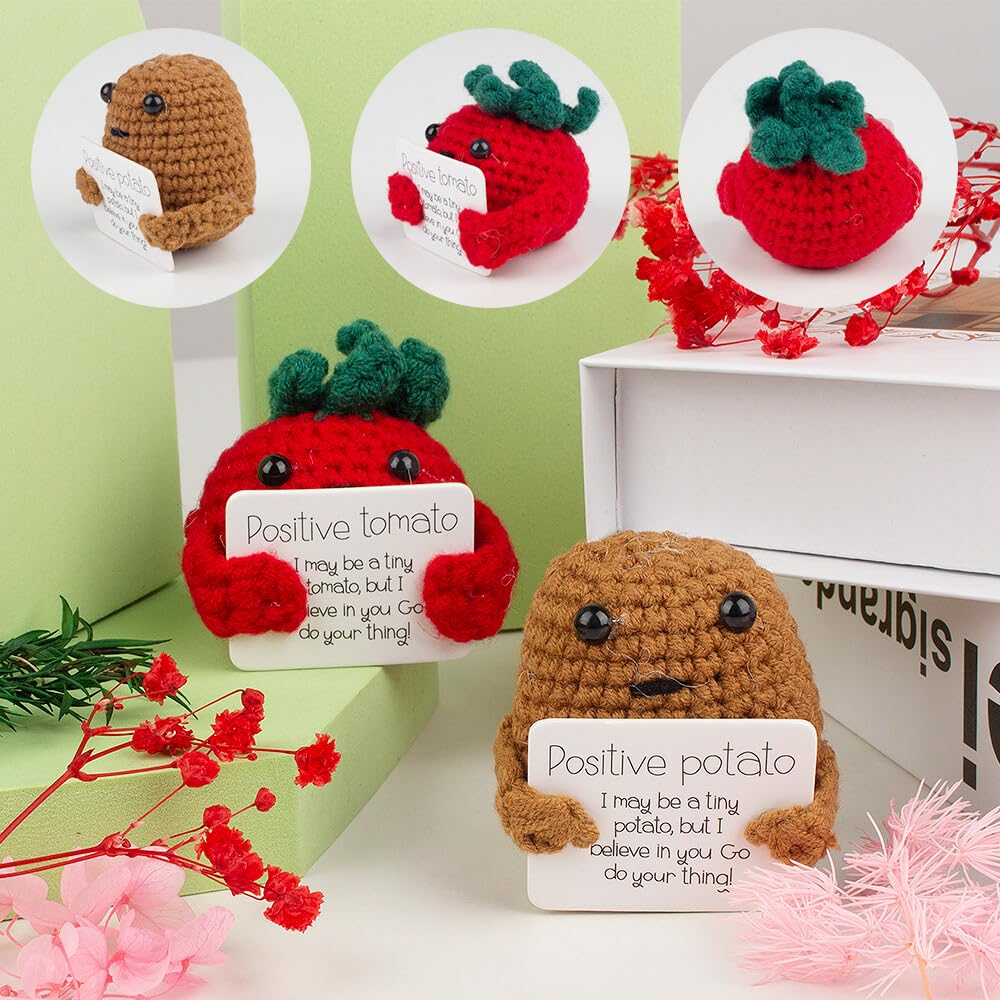 Positive Potato Pocket Hug, 2 unidades Creativas de Lana para Tejer Mini Felpa Tomate Positivo Tomate, Regalos de Animación, Regalos de Motivación, Regalos para Novia, Novio, Mujeres