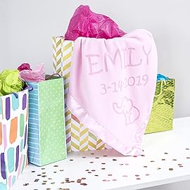 Custom Catch Personalized Elephant Baby Blanket for Girl - Newborn or Infant Name Gift - Pink or Blue (2 Lines of Text)