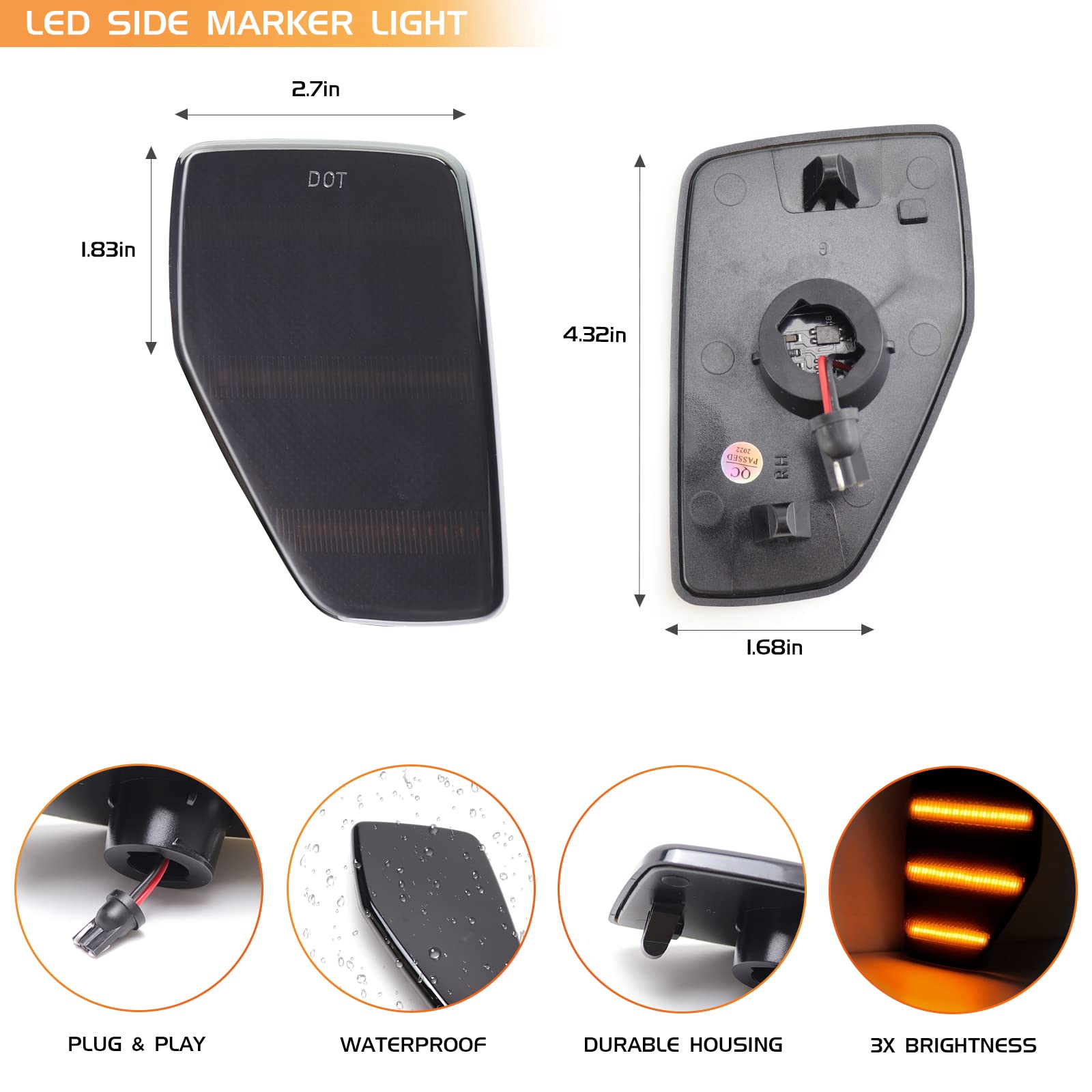 Luci LED Laterali Ambra Per Hummer H3 H3T 2006-2010 – Striscia Tripla A 45 Diodi SMD, Impermeabile, Plug & Play, Sostituzione Diretta Per Maggiore Visibilità E Stile
