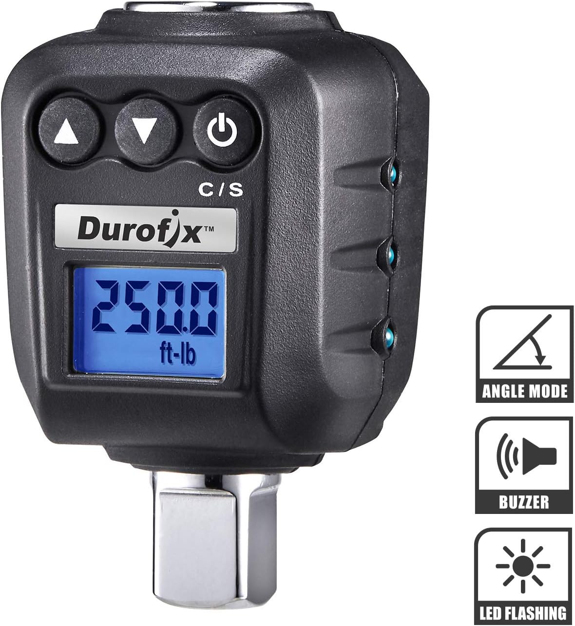 Durofix RM604-4A 1/2'' Digital Torque Adapter, 25-250 ft-lbs, Max 720° Rotation, Buzzer & LED Notification, ISO 6789 Certified with Calibration Certificate
