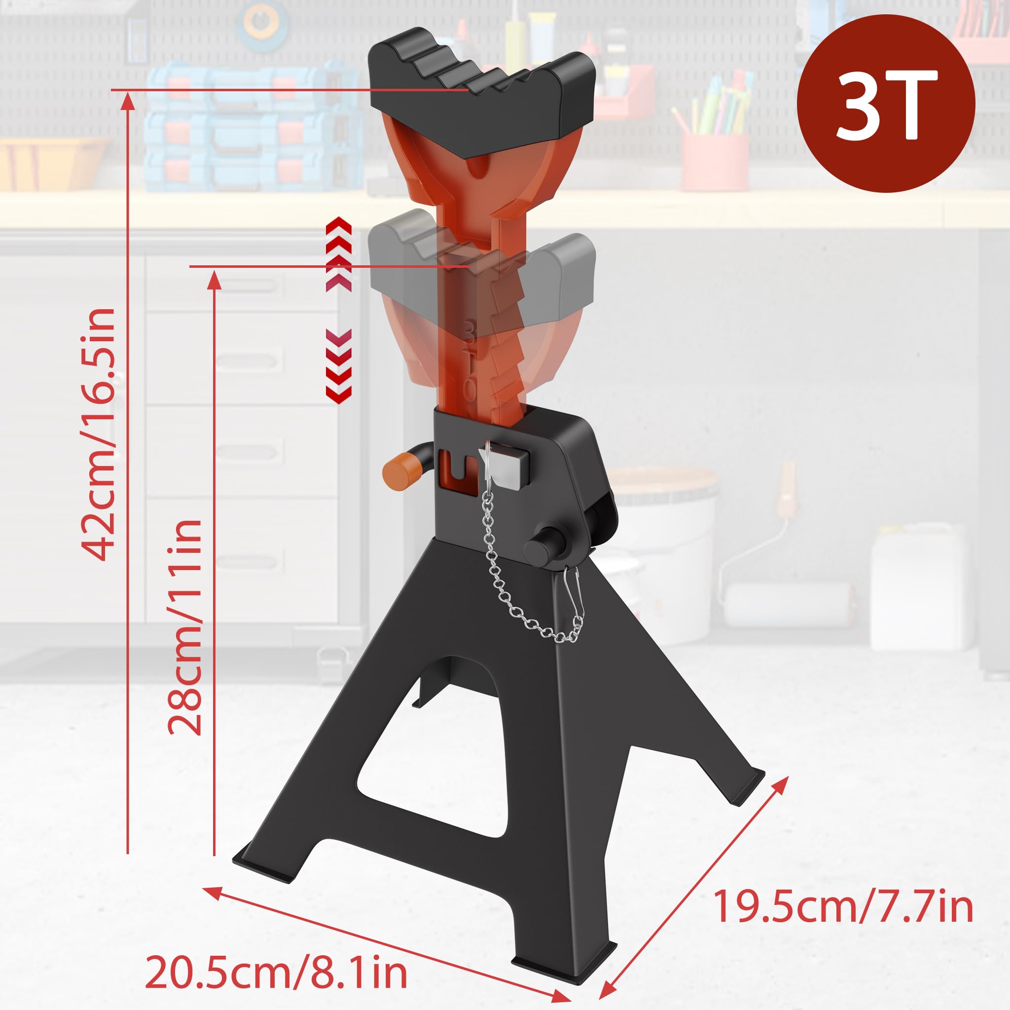 YRHome Unterstellbock Stützböcke Wagenheber Höhenverstellbar 28-42CM Stützbock Ständer Aus Gusseisen Max.Tragfähigkeit 3T Für Wartung und Reparatur von PKWs, Transportern und Wohnmobilen-4 Stück