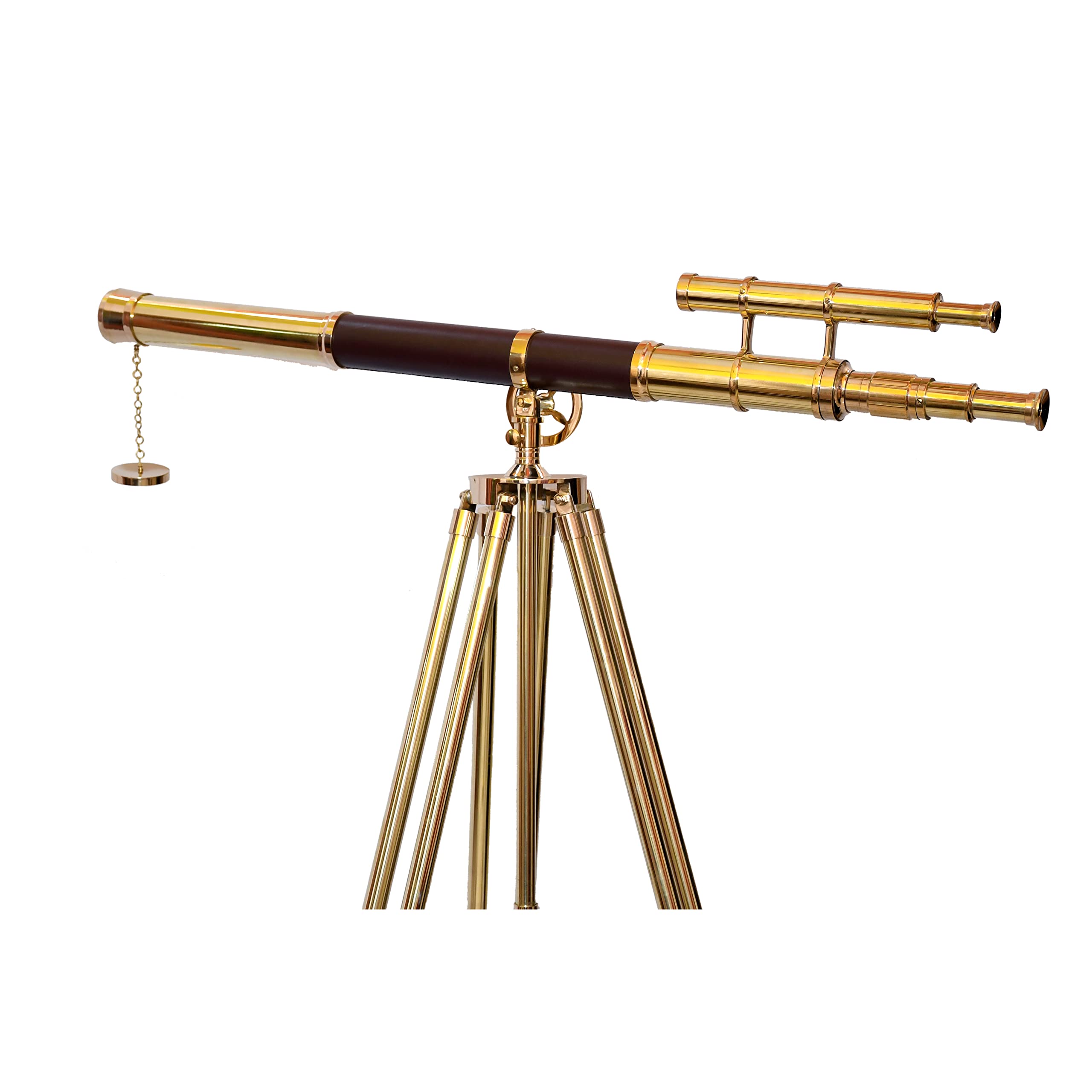 Royal Nautical Vintage Shiny Brass Double Barrel Telescope Floor Standing Wooden Tripod Vintage Telescope 65''
