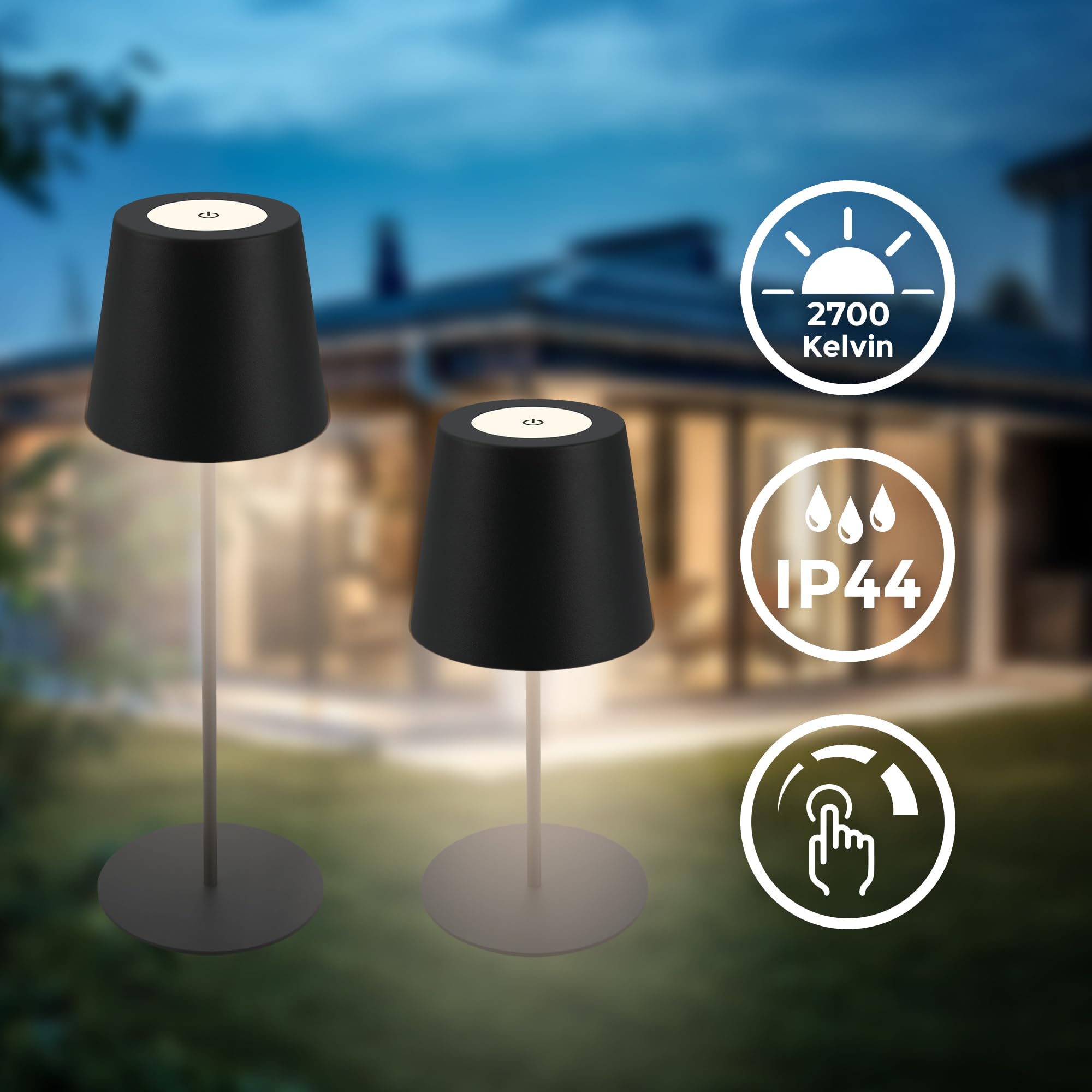 BRILONER Lampe De Table LED Sans Fil Avec Tactile, Intensité Variable Par Niveaux, Abat-jour En Verre, Lampe De Chevet, Lampe De Lecture, Lampe De Camping, Lampe De Table, Lampe D'extérieur, 30 X