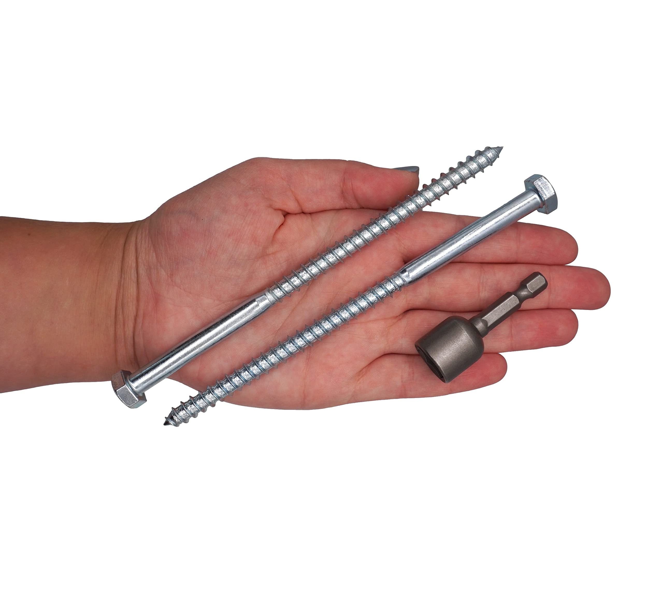 SKIR'CO (40 piezas) DIN 571 Tornillos hexagonales de acero galvanizado para madera M8 x 140 mm, tornillos de coach, tornillos hexagonales, pernos de retardo (con broca hexagonal magnética)
