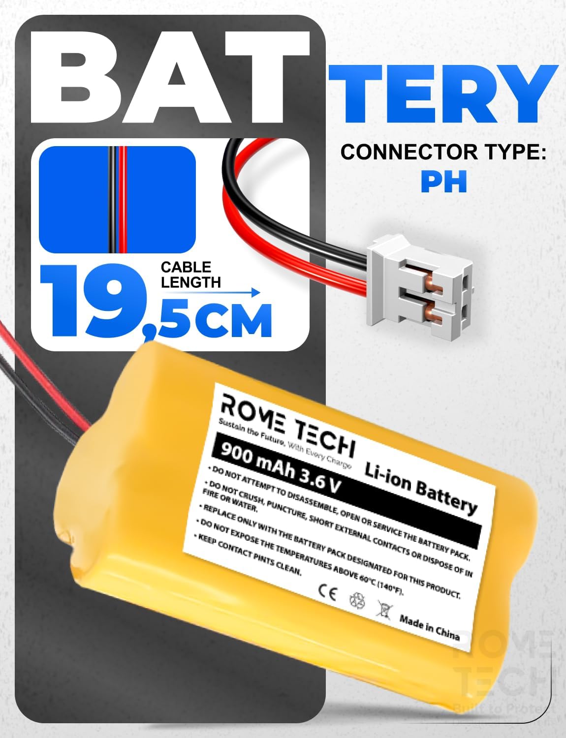 3.6V 900mAh Battery Replacement for Emergency Light Exit Sign Battery, Compatible with Dantona CUSTOM-318, Exitronix 10010037, Lowe’s 253799, OSA OSA230, Unitech 6200RP, Unitech LEDR-1-1-Pack