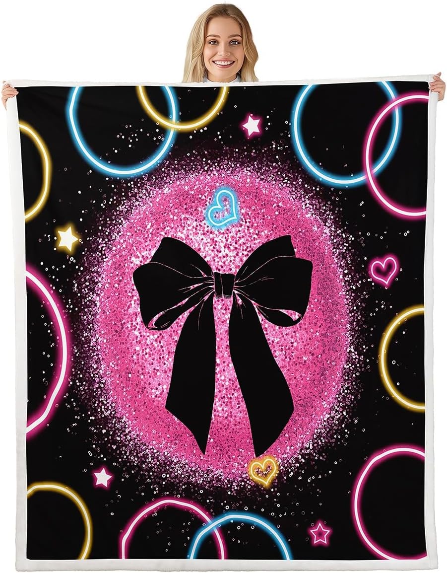 Erosebridal Western Cowgirl Queen Size 90''x90'' Blanket Cowboy Western Horseshoe Blanket for Kids Girls Pink Room Decor, Boho Stripes Cow Print Fuzzy Blankets for Bed Couch