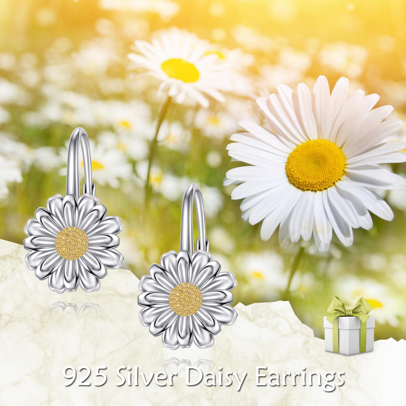 Orecchini da donna a forma di margherita, in argento Sterling 925, con chiusura a monachella, placcati oro, idea regalo per lei