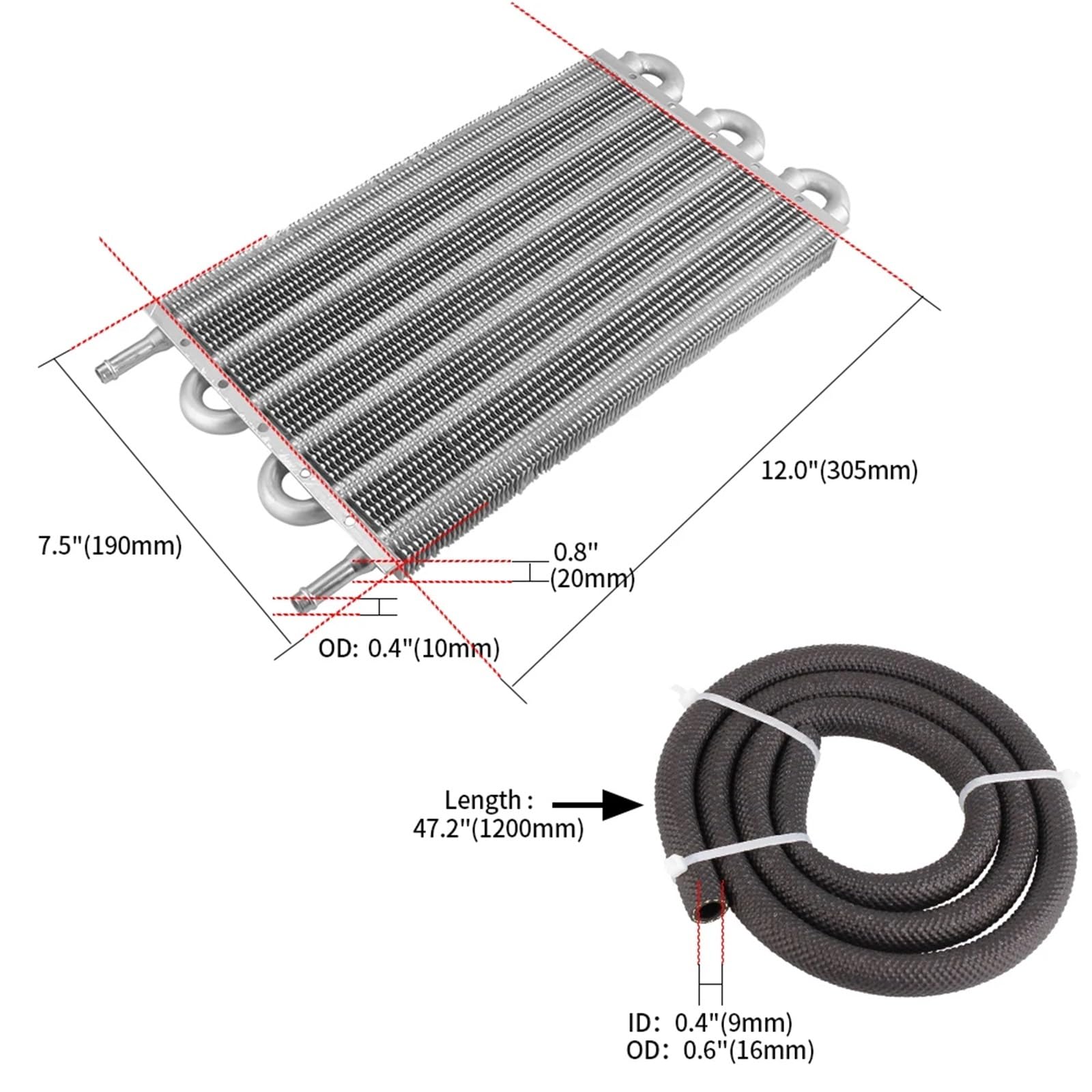 Kit Radiatore Olio A 4 File, 6 File, 8 File, Radiatore In Alluminio, Piastra Di Trasmissione Per Auto E Alette, Radiatore Olio, Convertitore Radiatore Transmission Oil Cooler(8 Row Silver)