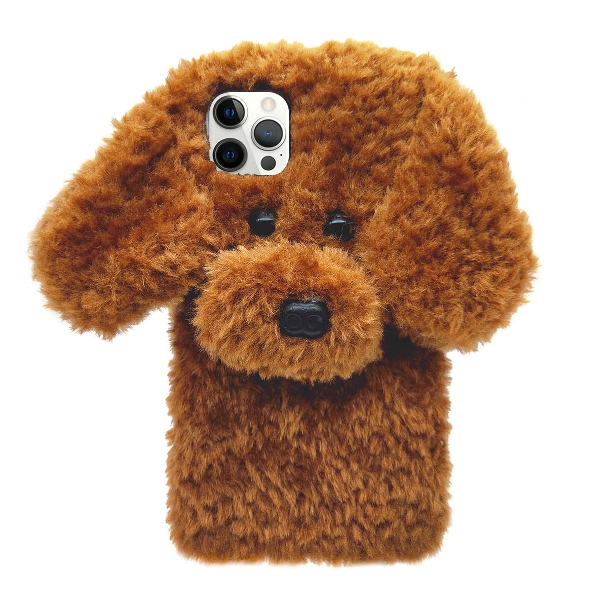 Losin Dog Case Compatible with iPhone 14 Pro Max Cute 3D Plush Fluffy Dog Case Cartoon Case Fashion Luxury Fur Hair Fuzzy Wool Face Soft Back Cover