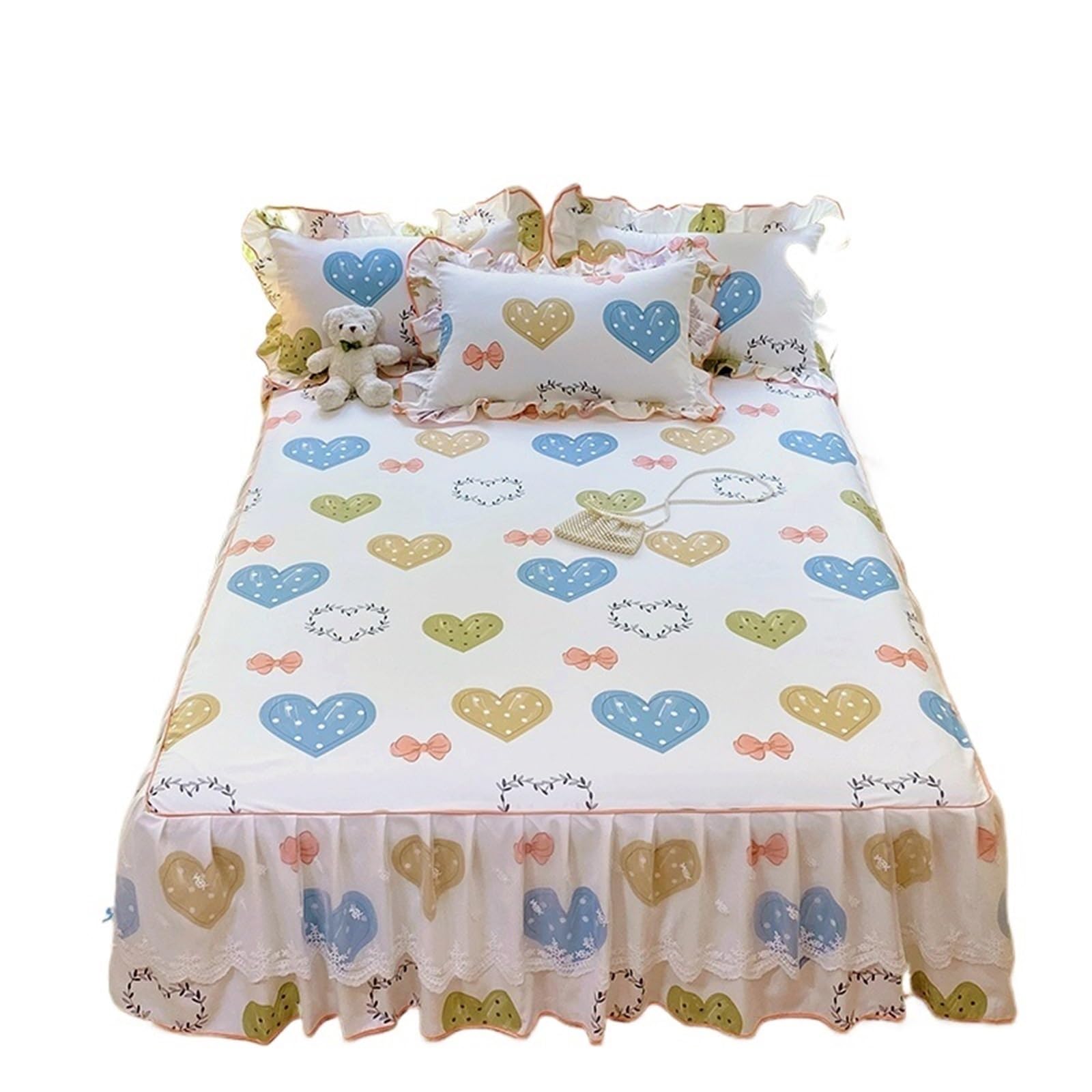 Ruffled Bed Skirt 1pc Bed Skirt Floral Style Bedspread Ruffles Cover Single/Queen/King Size Mattress Protector (No Pillowcase)(Color-02,King 180x200cm 1pc)