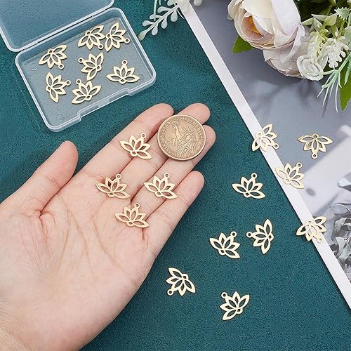Miniatura 4 de UNICRAFTALE 20pcs 0.063 in agujero 201 colgantes de acero inoxidable Lotus Flower Charm Flat Hollow Links Yoga Charm Metal Laser Cut Blossom Cut Out