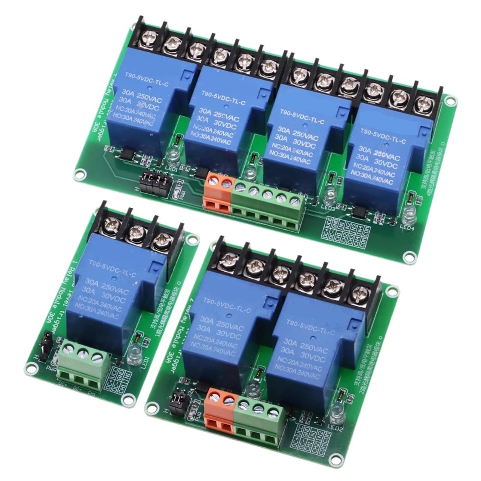1-Wege-2-4-Kanal-Relaismodul 30 A mit Optokoppler-Isolierung 5 V 12 V 24 V unterstützt hohen und niedrigen Triger-Trigger mit Führungsschiene(2 Way Relay)