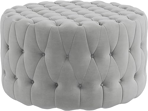 HOMCOM Taburete redondo otomano, tapizado de tacto aterciopelado con diseño capitoné de botones y asiento acolchado para sala de estar, entrada, disponible en Yaxa Colombia