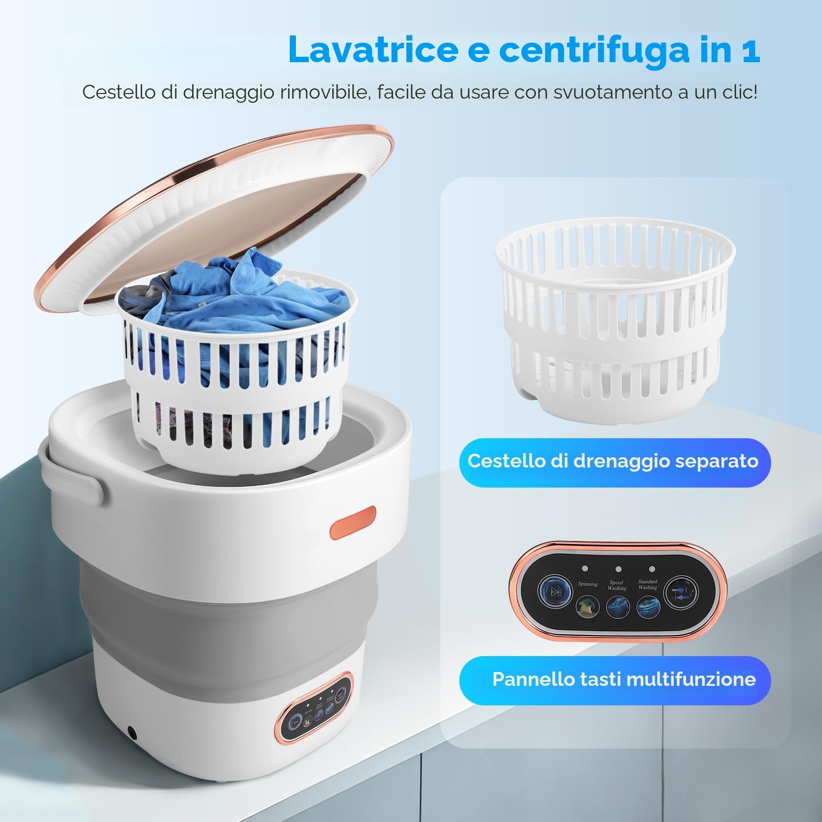 Lavatrice Portatile 13L,Mini Lavatrice Con Centrifuga,Lavatrice Da Campeggio,Con 3 Modalità,Lavatrice Da Viaggio Per Biancheria Intima E Vestiti Per Neonati