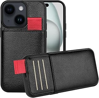 LAMEEKU for iPhone 15 Case with Card Holder, Leather Wallet Case, Credit Card Slots Case, RFID Blocking Protective Purse P...