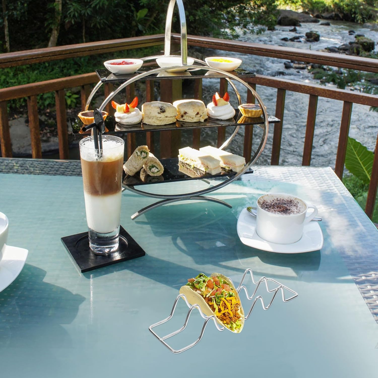 Stainless Steel Taco Holder Rack 2pcs with Handle for Serving
