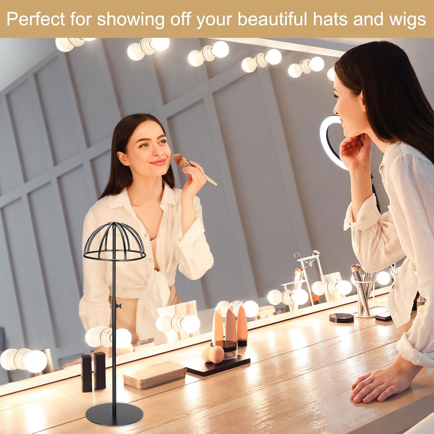 uxcell 2Pcs Stainless Steel Hat Display Stand 12" to 24" Adjustable Height Hat Stand Holder Wigs Display Rack, Anti-Rust Non-Slip Showcase for Baseball Caps Fedora Wig (Black)