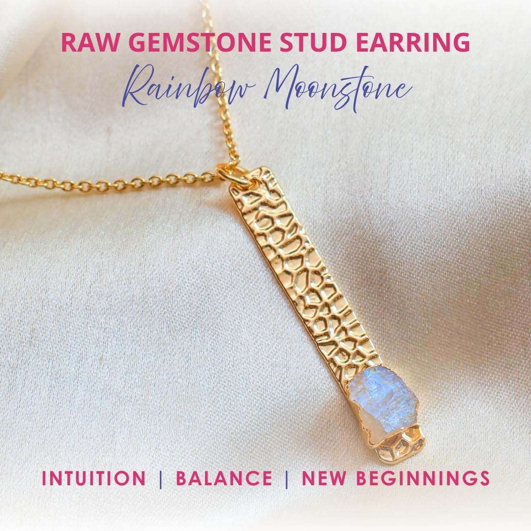 Gempires Raw Gemstone Bar Pendant Necklace for Women 14k Gold Plated Hammer Finish Handmade Crystal Jewelry Adjustable Chain Hypoallergenic Gift - Image 3