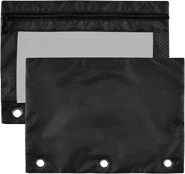 Black 3 Ring Binder Pencil Pouch 2 Pack Clear Waterproof Plastic Pencil Case with Zipper Cosmetic Bag Office Document Organizer