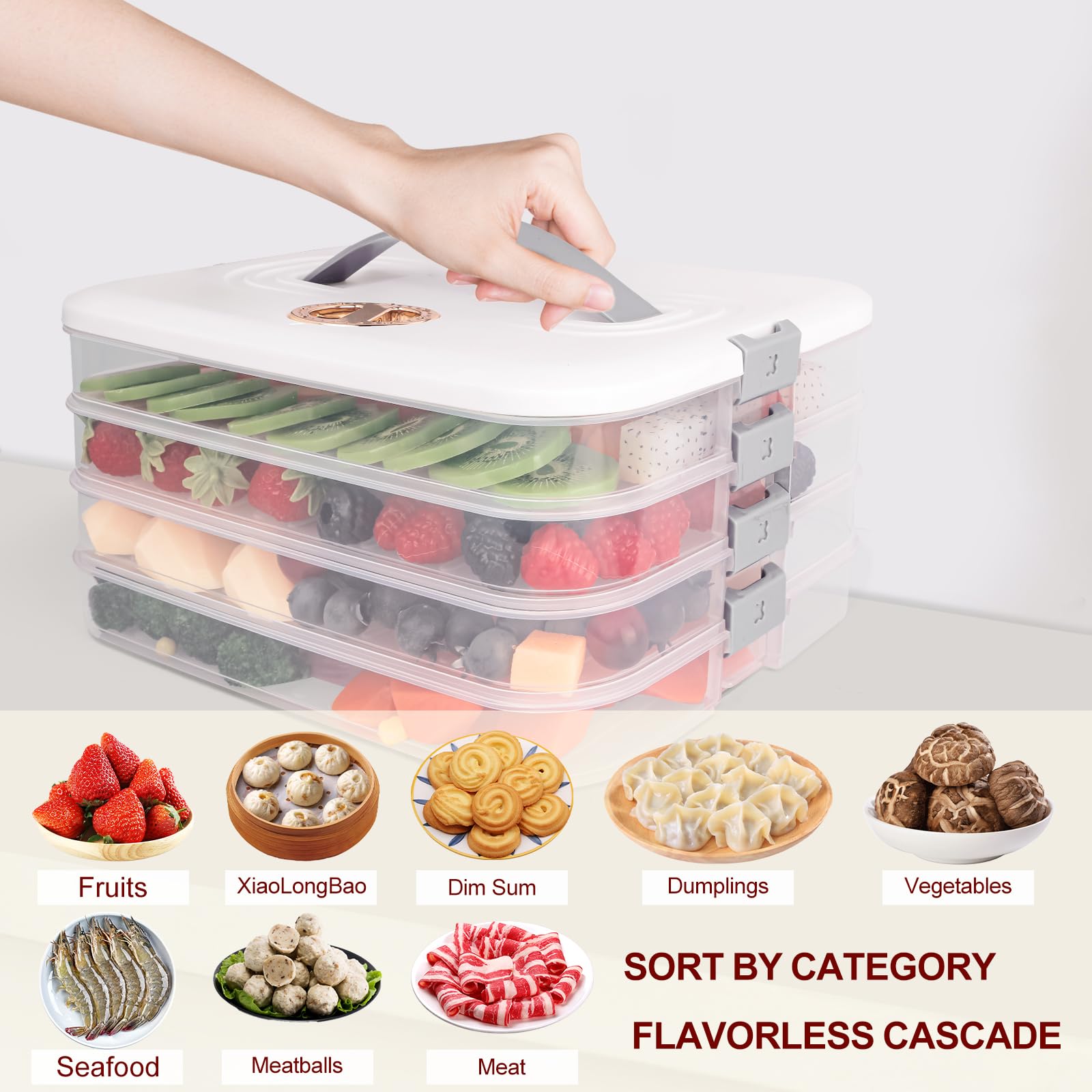 Liatinbo Contenitore per biscotti a 4 strati con coperchio e manico, contenitore per dessert e ravioli, contenitore per il trasporto di biscotti (4 strati bianco)