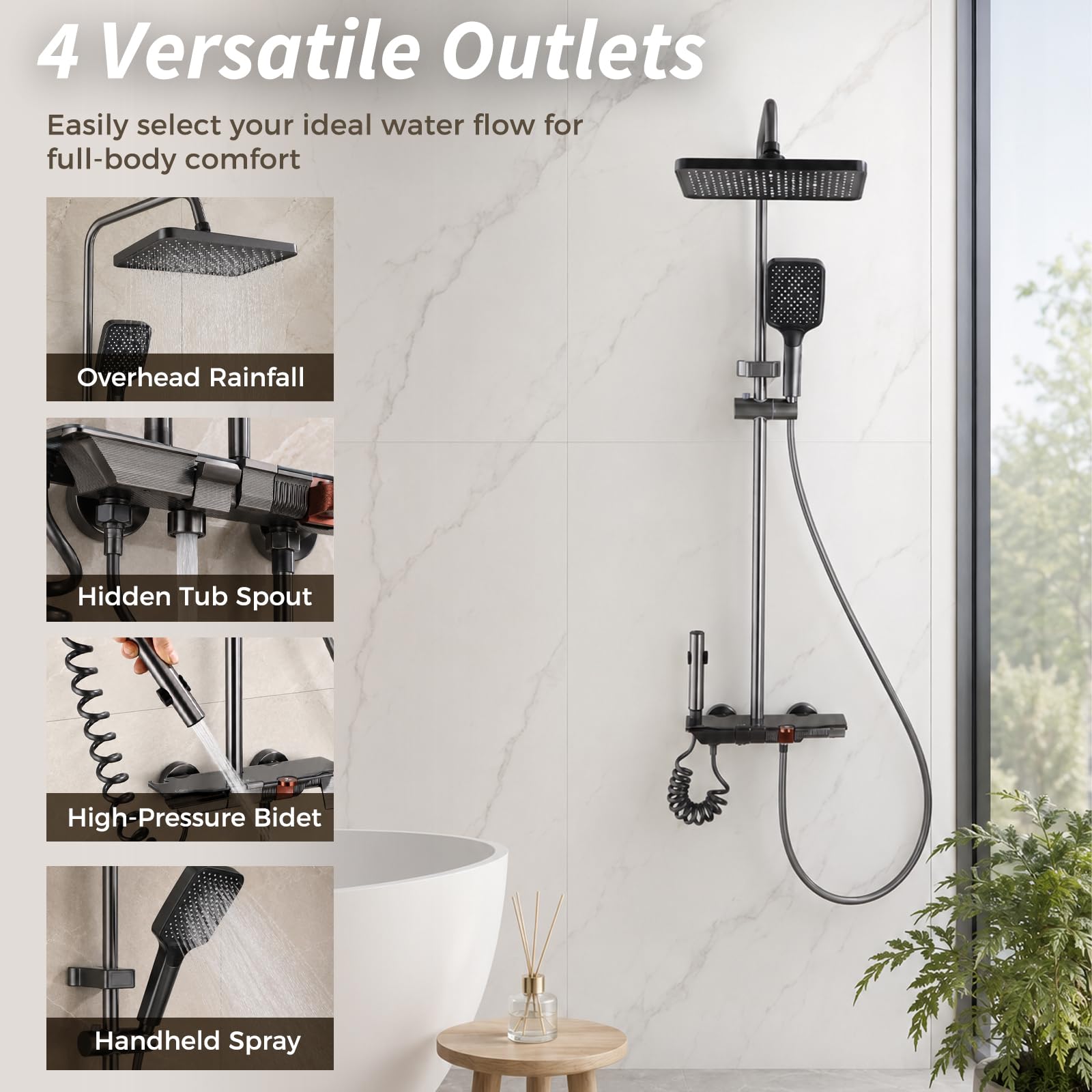 Sistema de ducha con ducha de lluvia, columna de ducha con cabezal ABS y alcachofa de mano, Diseño de botones redondos en un elegante color rojo, D2