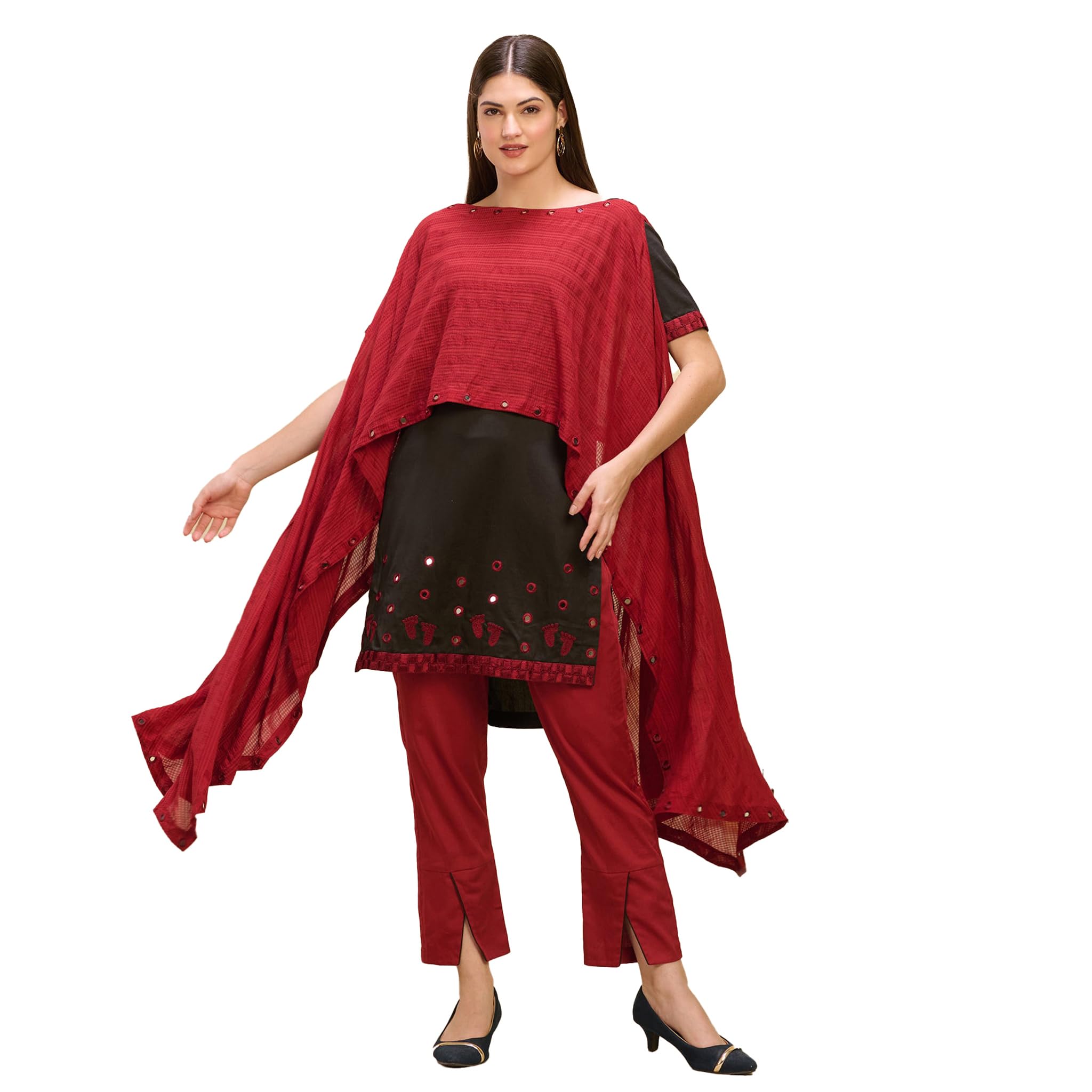 First Resort Red Mirror Hand Embroidered Asymmetric Cover-Up (XX-Large)-image-7