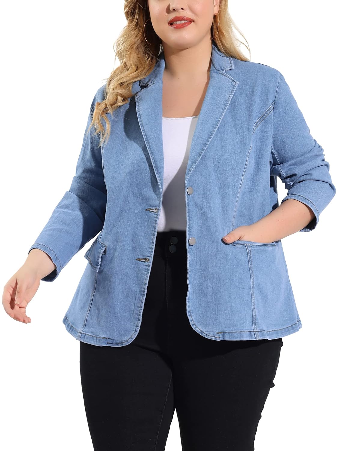 Women’s Plus Size Denim Jackets Elegant Jean Lapel Work Blazers www.denim.fit